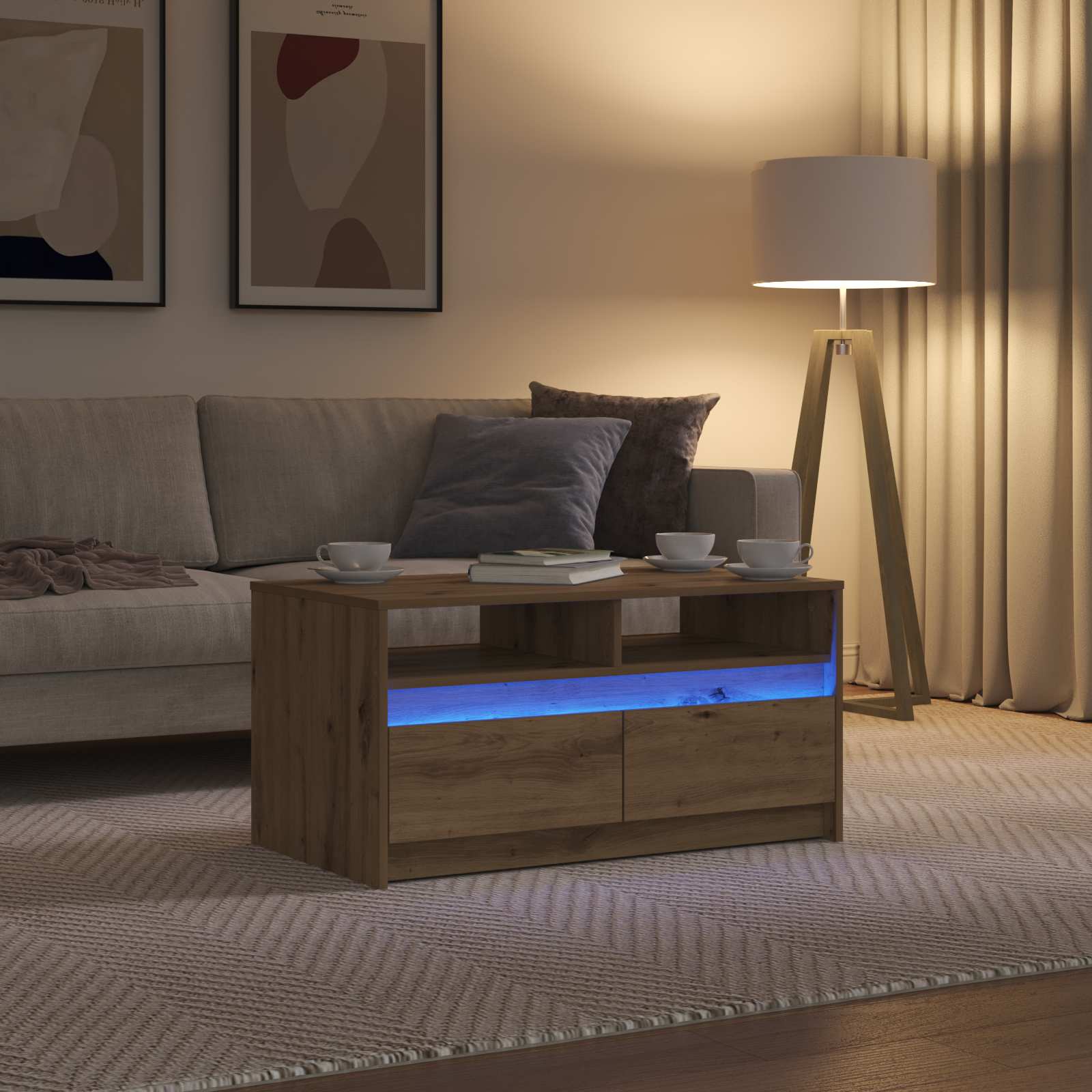 Kava Stol S LED lampica Umjetnička hrastovina 90 x 50 x 45 cm