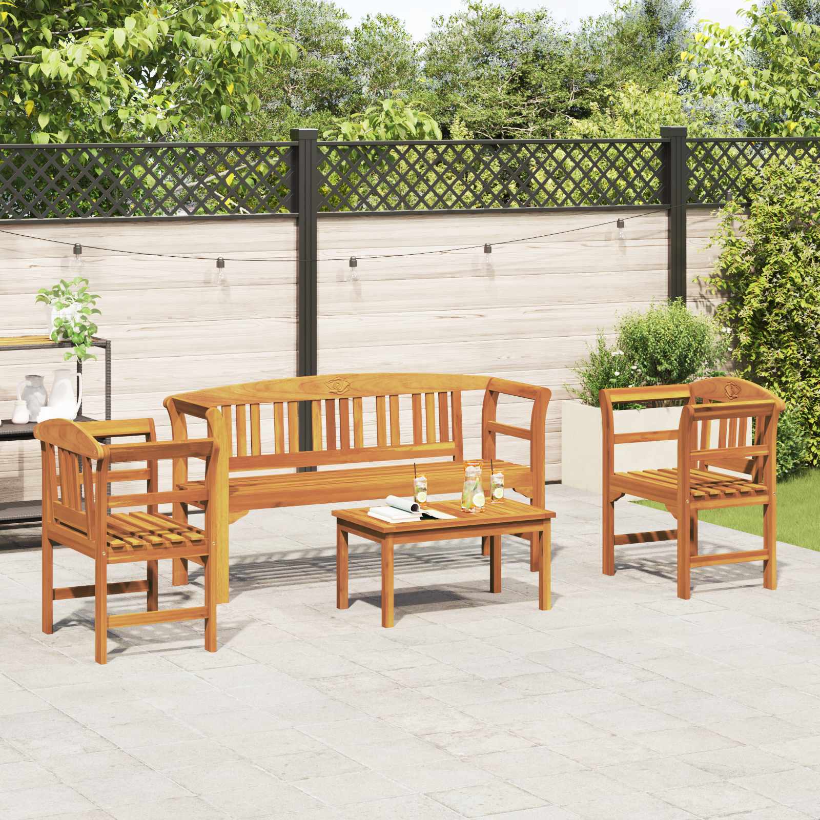 Set za odmaranje u vrtu 4 pcs Čvrsto drvo akacije