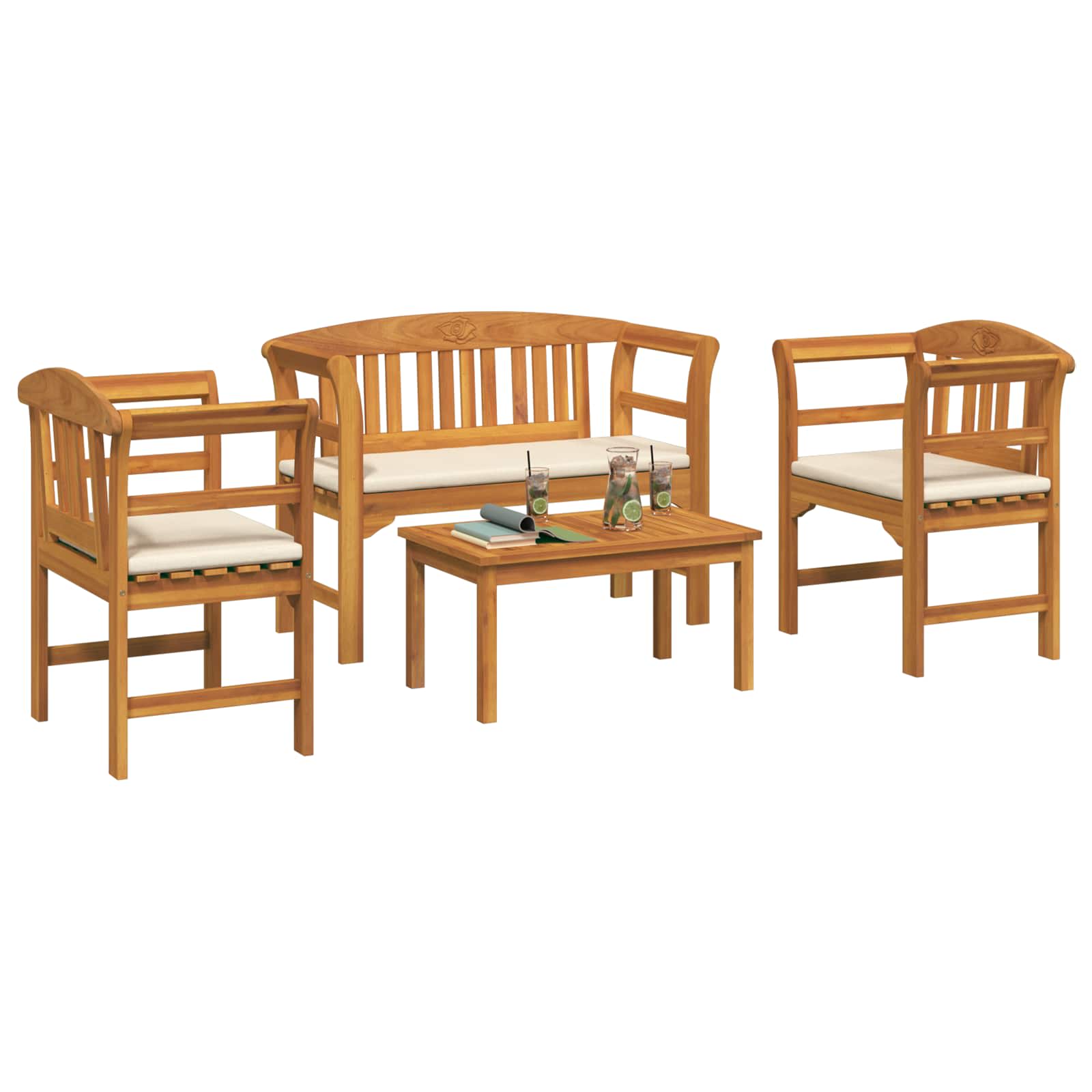 Set za odmaranje u vrtu s jastukom 4 pcs Čvrsto drvo akacije