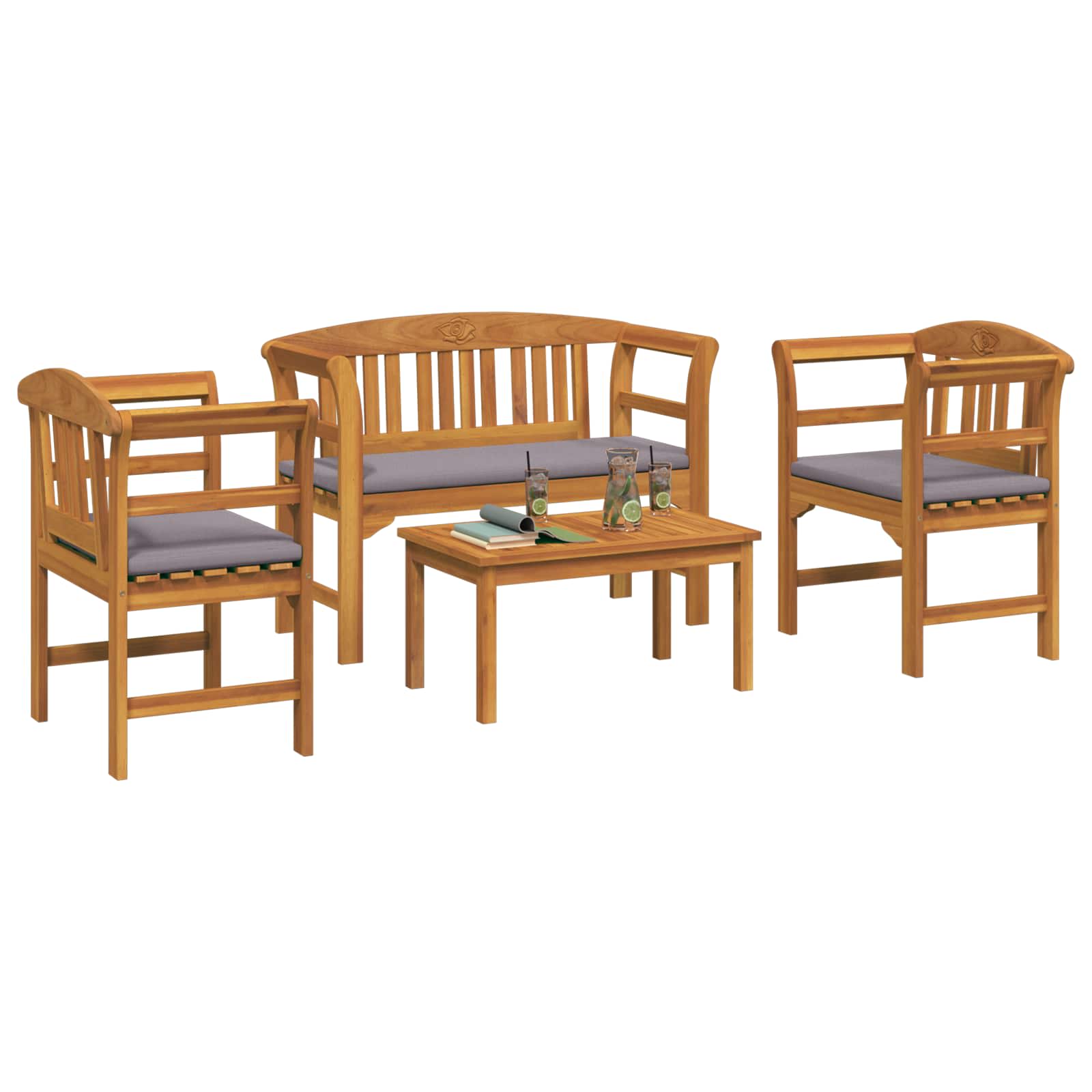 Set za odmaranje u vrtu s jastukom 4 pcs Čvrsto drvo akacije