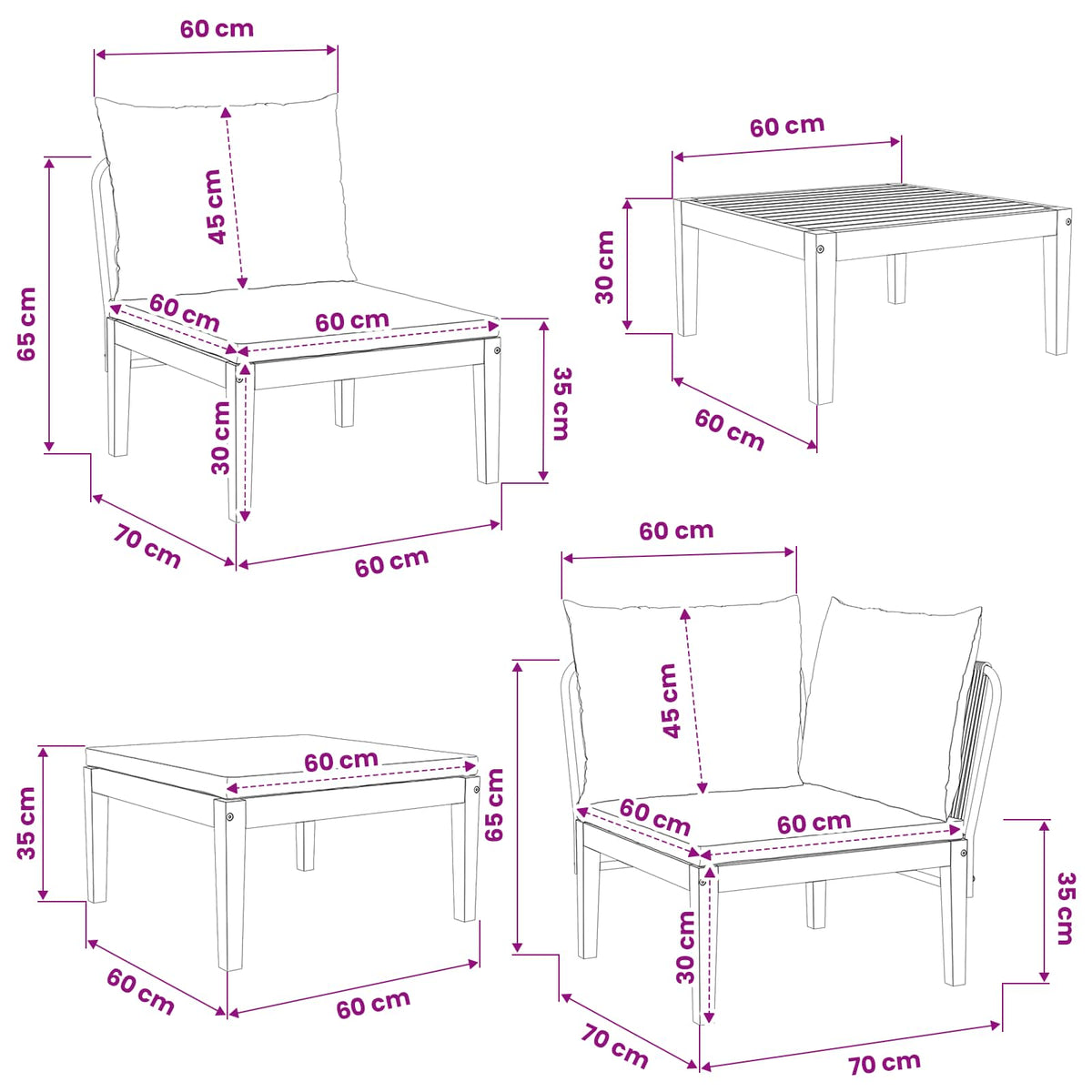 6 kom. Masivno drvo akacije i konopac Prirodna