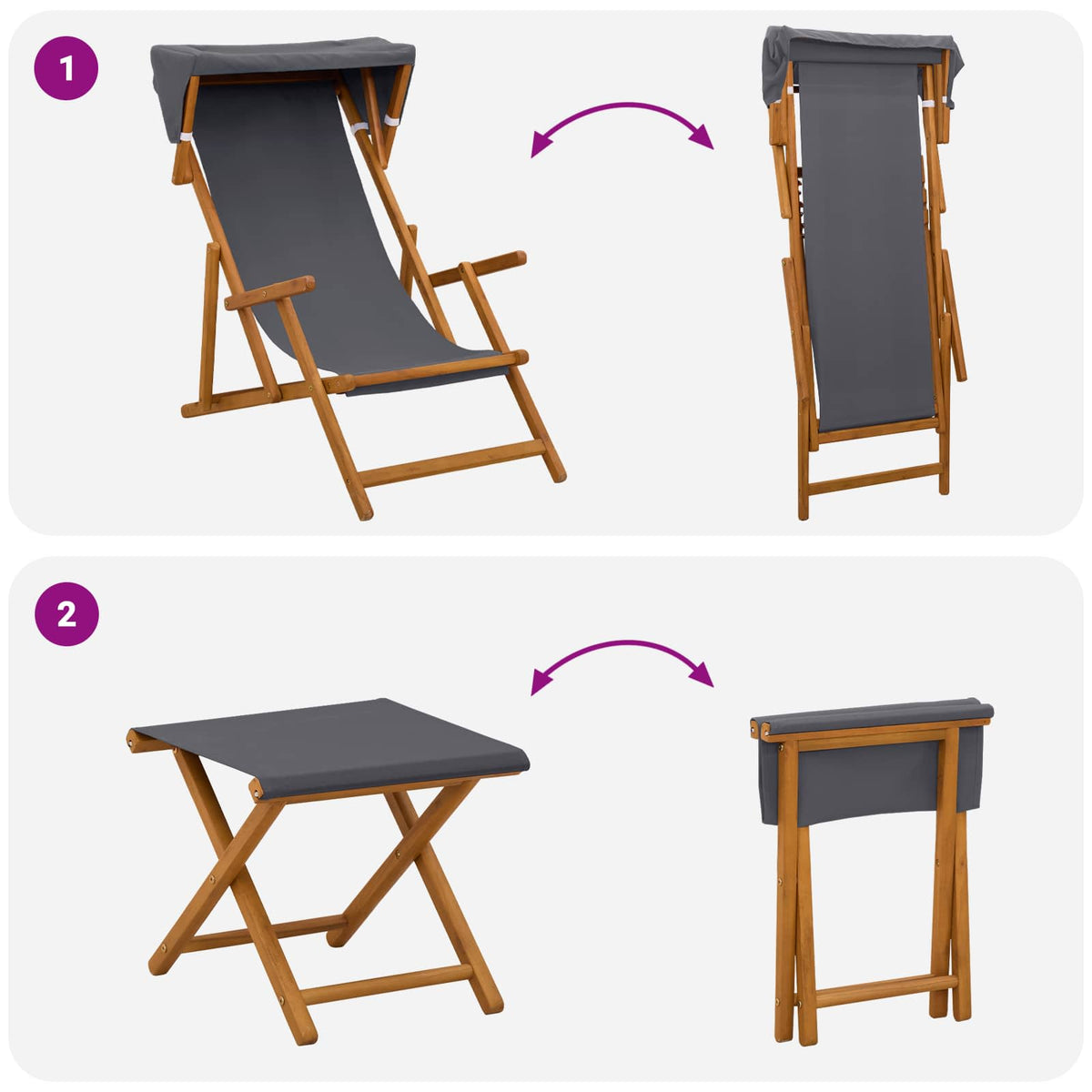 Ležaljka 4 pcs 3 Pozicija Čvrsto drvo eukaliptusa Siva