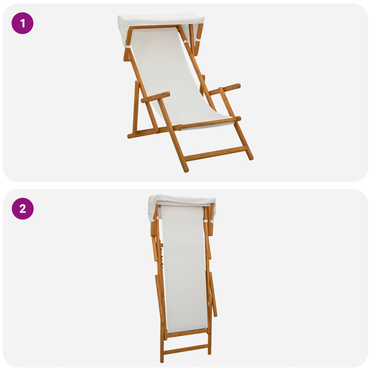 Ležaljka 2 pcs 3 Pozicija Čvrsto drvo eukaliptusa Krem