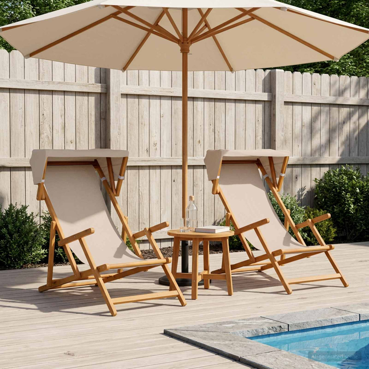 Ležaljka 2 pcs 3 Pozicija Čvrsto drvo eukaliptusa Bež