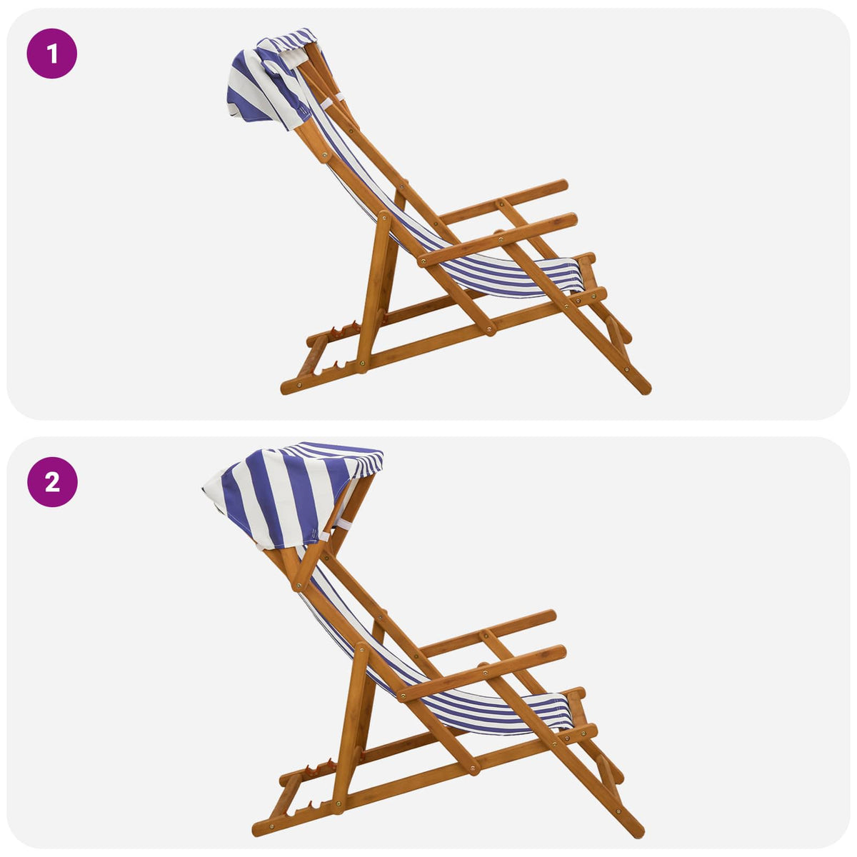 Ležaljka 2 pcs 3 Pozicija Čvrsto drvo eukaliptusa