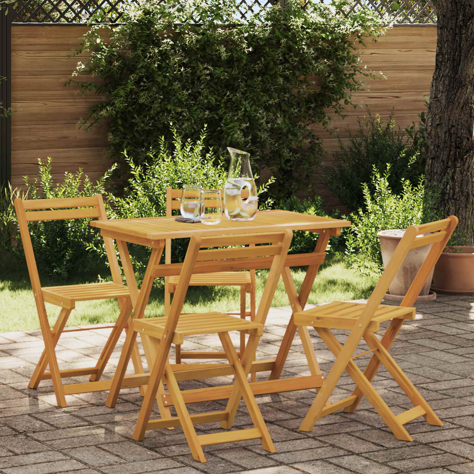 Sklopive Vrtne Stolice 4 pcs Prirodna 40 x 53 x 80 cm