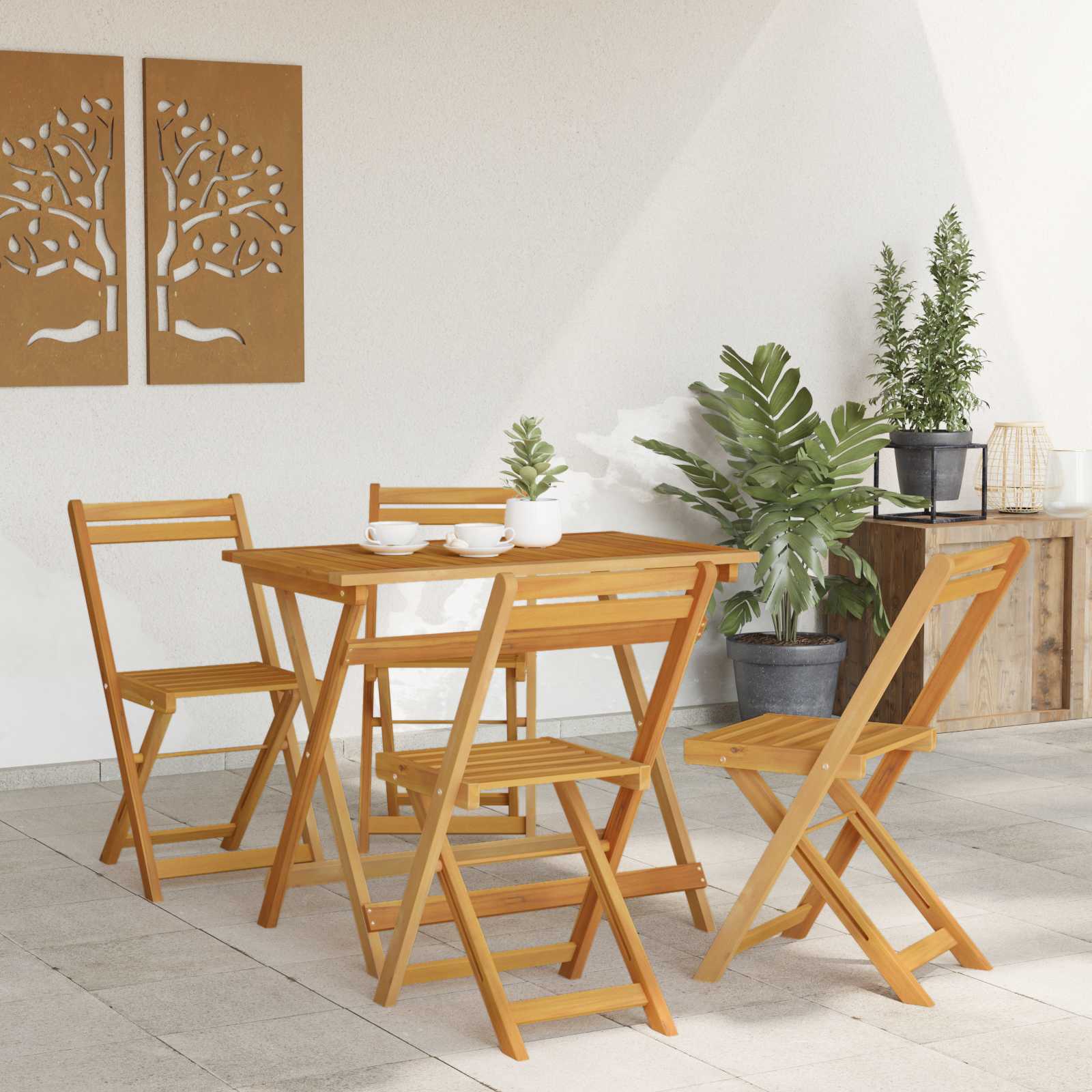 Sklopive Vrtne Stolice 4 pcs Prirodna 40 x 53 x 80 cm
