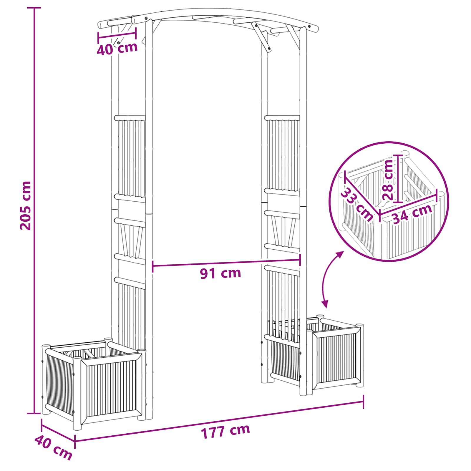 Vrtni Luk Prirodna 177 x 40 x 205 cm Bambus