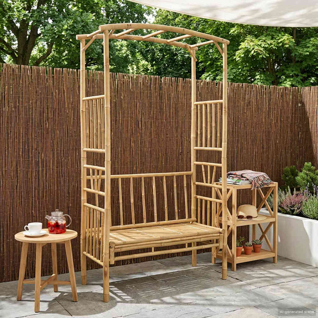 Vrtni luk s klupom Prirodna 115 x 50 x 205 cm Bambus