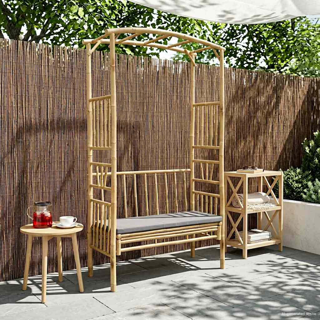 Vrtni luk s klupom Tamnosiva 115 x 50 x 205 cm Bambus