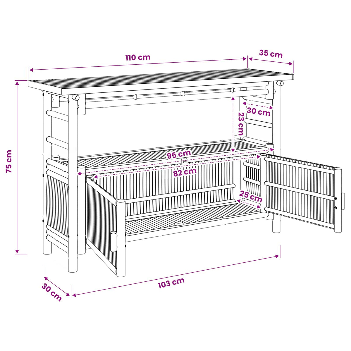 Konzolna stolica s policom Prirodna 110 x 35 x 75 cm Bambus