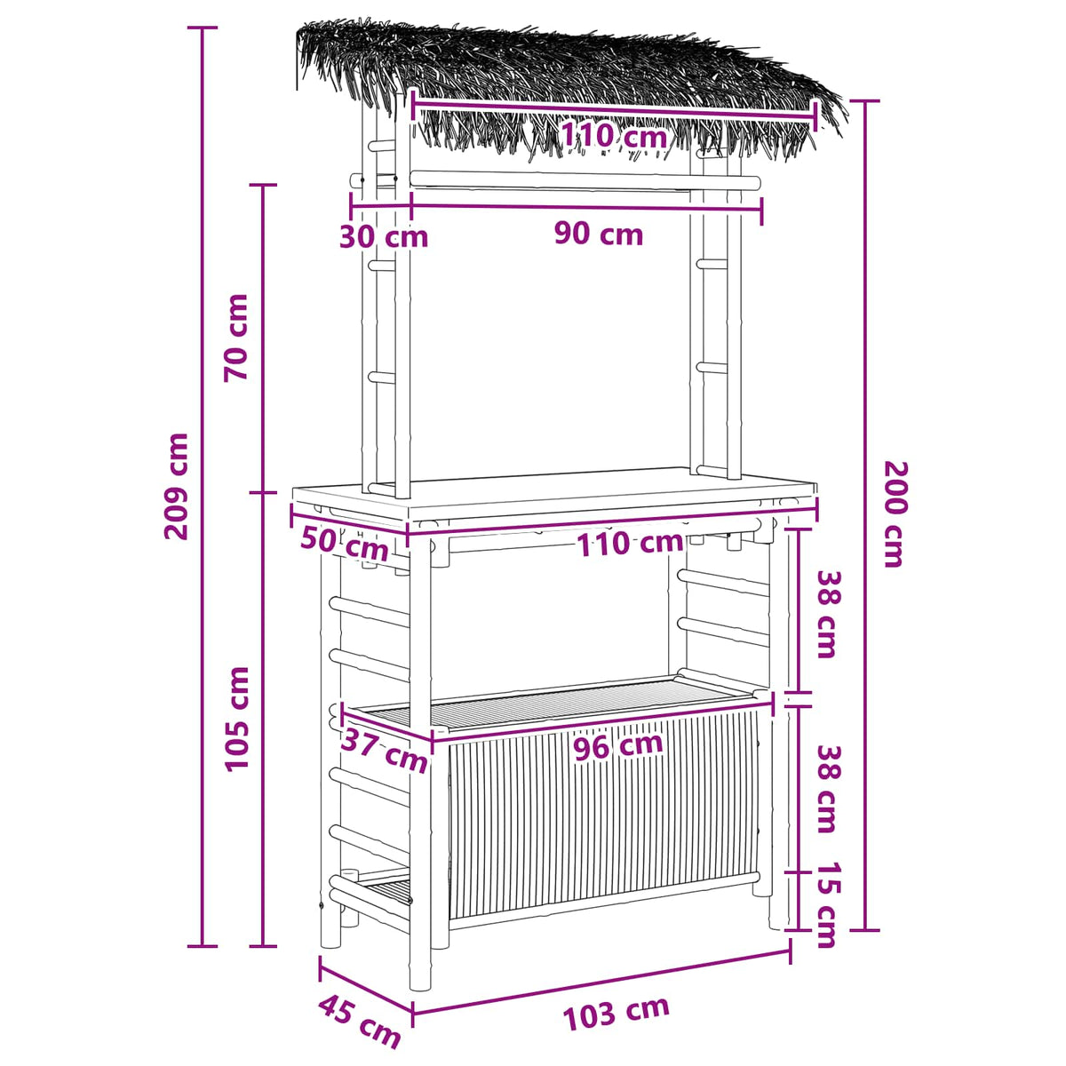 Vanjski bar stol Prirodna 110 x 50 x 209 cm Bambus