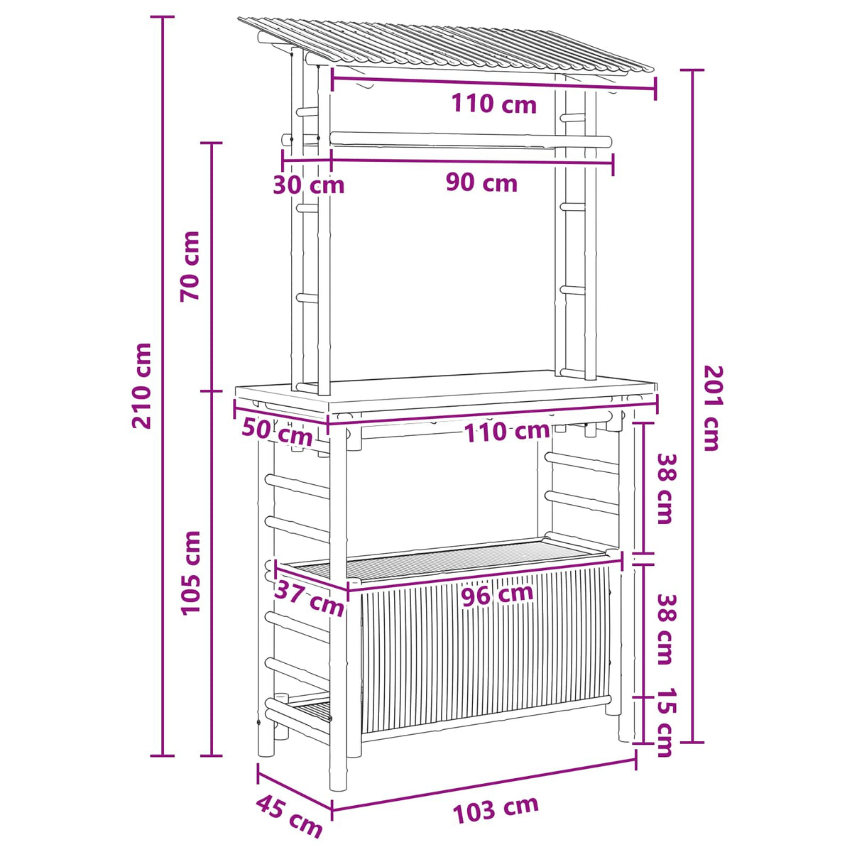 Vanjski bar stol s pohranom Prirodna 110 x 50 x 210 cm Bambus