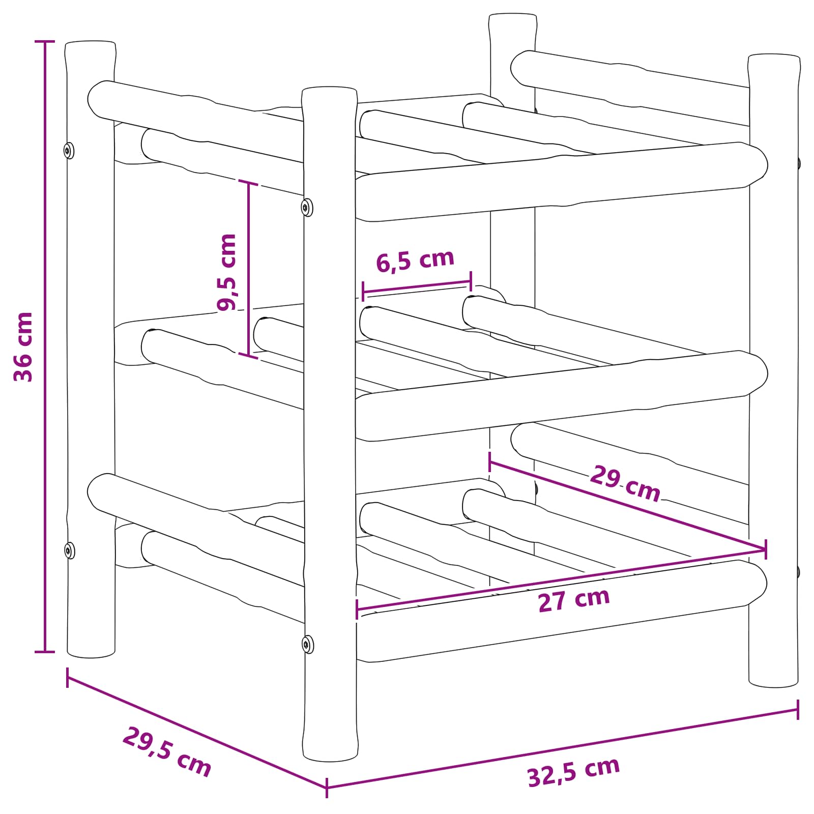 Stalak za vino Prirodna 32,5 x 29,5 x 36 cm Bambus