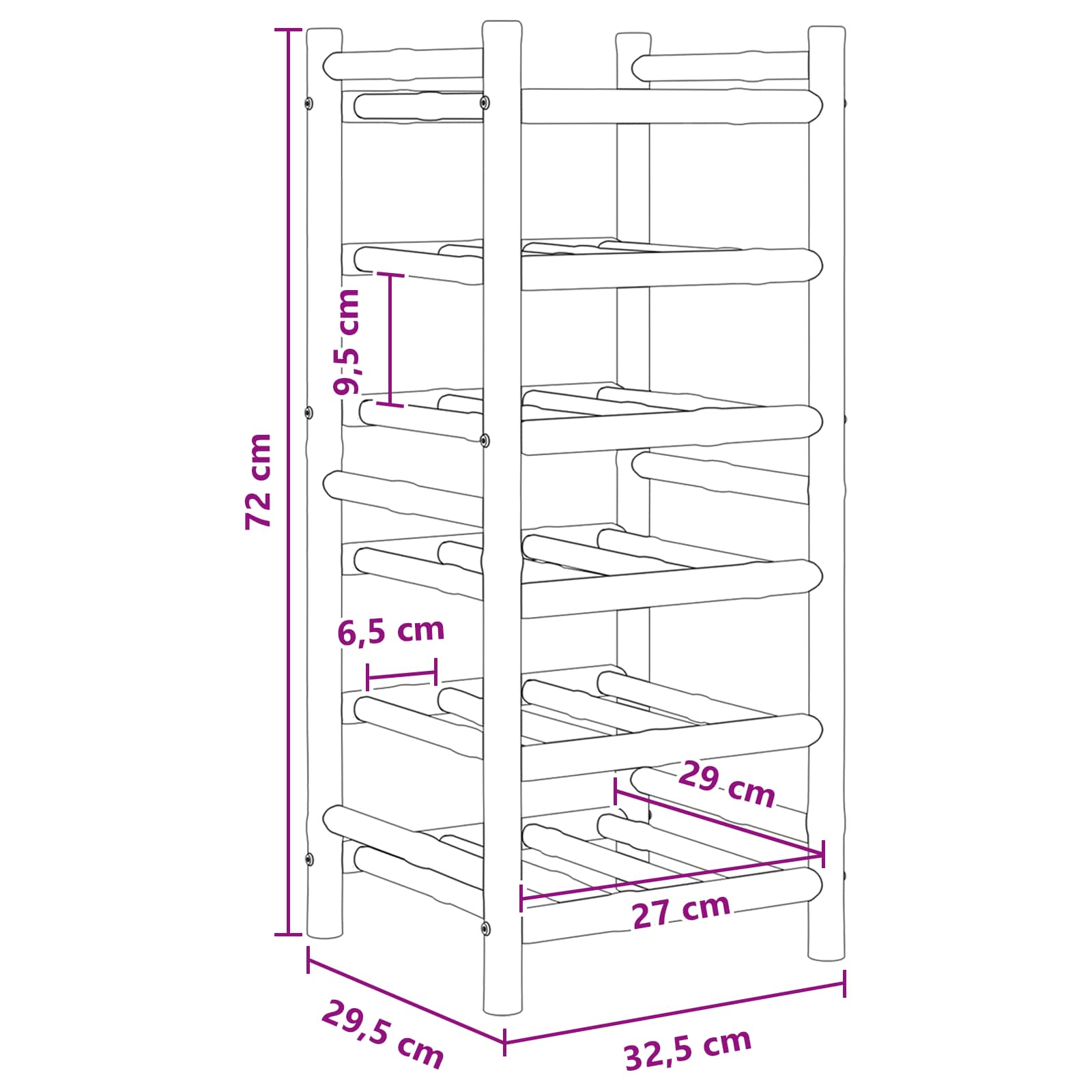 Stalak za vino Prirodna 32,5 x 29,5 x 72 cm Bambus