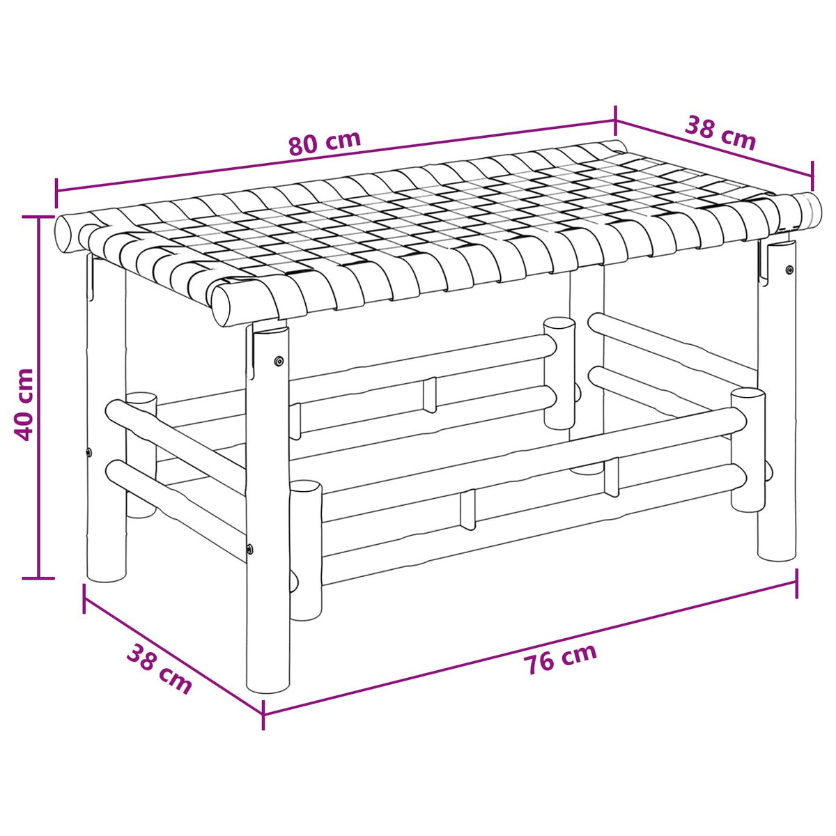 Vrtna klupa 80 x 38 x 40 cm Bambus Prirodna Pravokutni