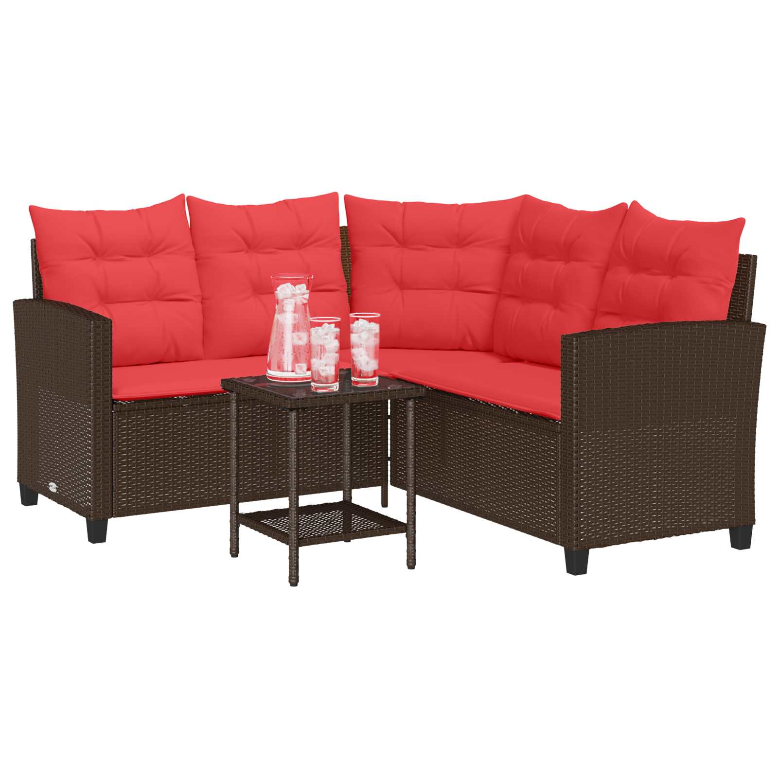 Set vanjskih sofa s jastukom 2 pcs Smeđa i crvena poliratan