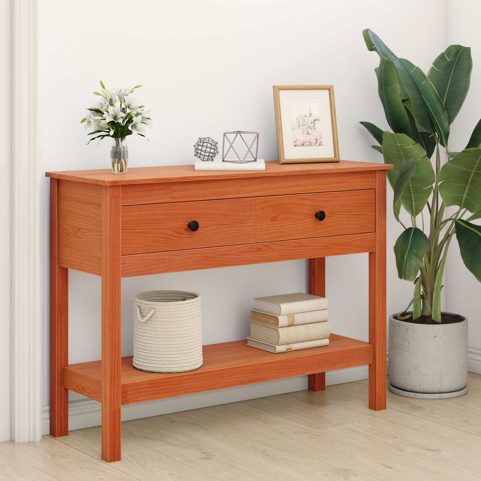 Konzolna stolica s ladicama Vosak smeđa 100 x 35 x 75 cm