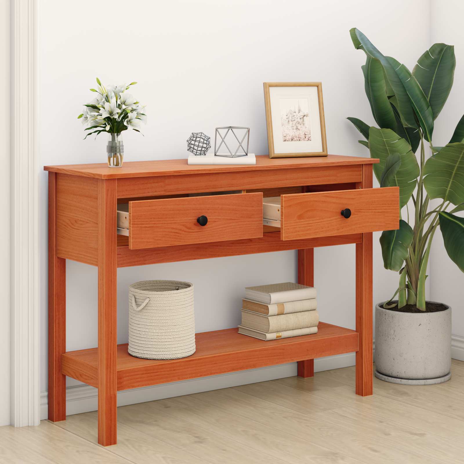 Konzolna stolica s ladicama Vosak smeđa 100 x 35 x 75 cm