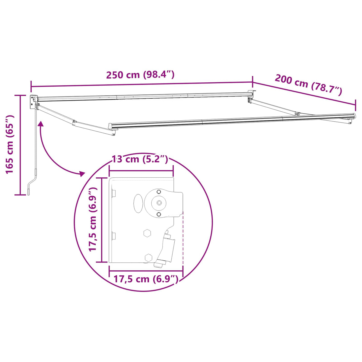 Ručno sklopiva konstrukcija tende Bijeli 2,5 x 2 m Aluminij