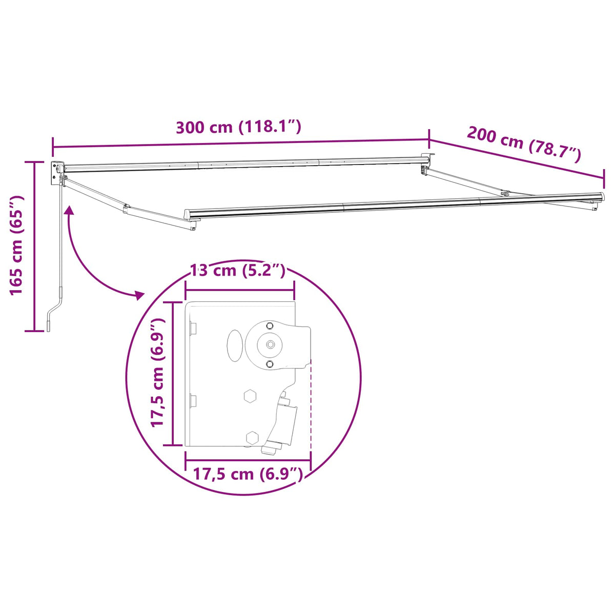 Ručno sklopiva konstrukcija tende Antracit 3 x 2 m Aluminij