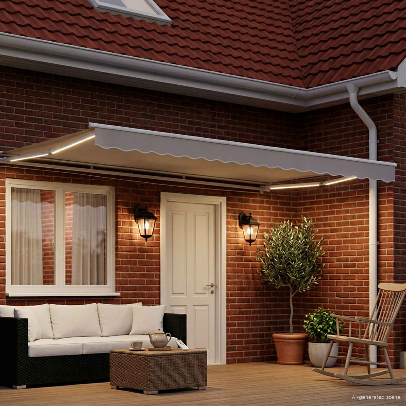 Okvir električne tende s LED-ovima Bijeli 4 × 3,5 m Aluminij