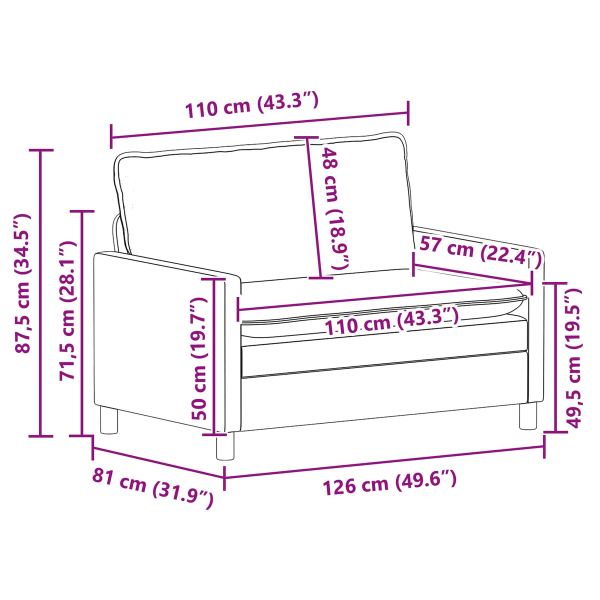 Sofa Krem 126 x 81 x 87,5 cm Tkanina