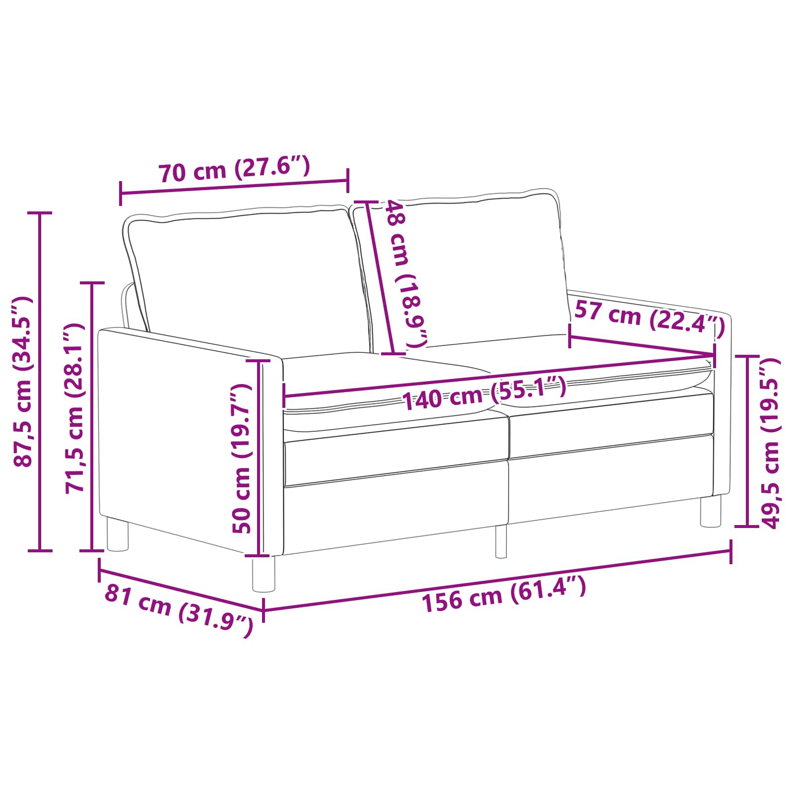 Sofa Svjetlosiva 156 x 81 x 87,5 cm Tkanina