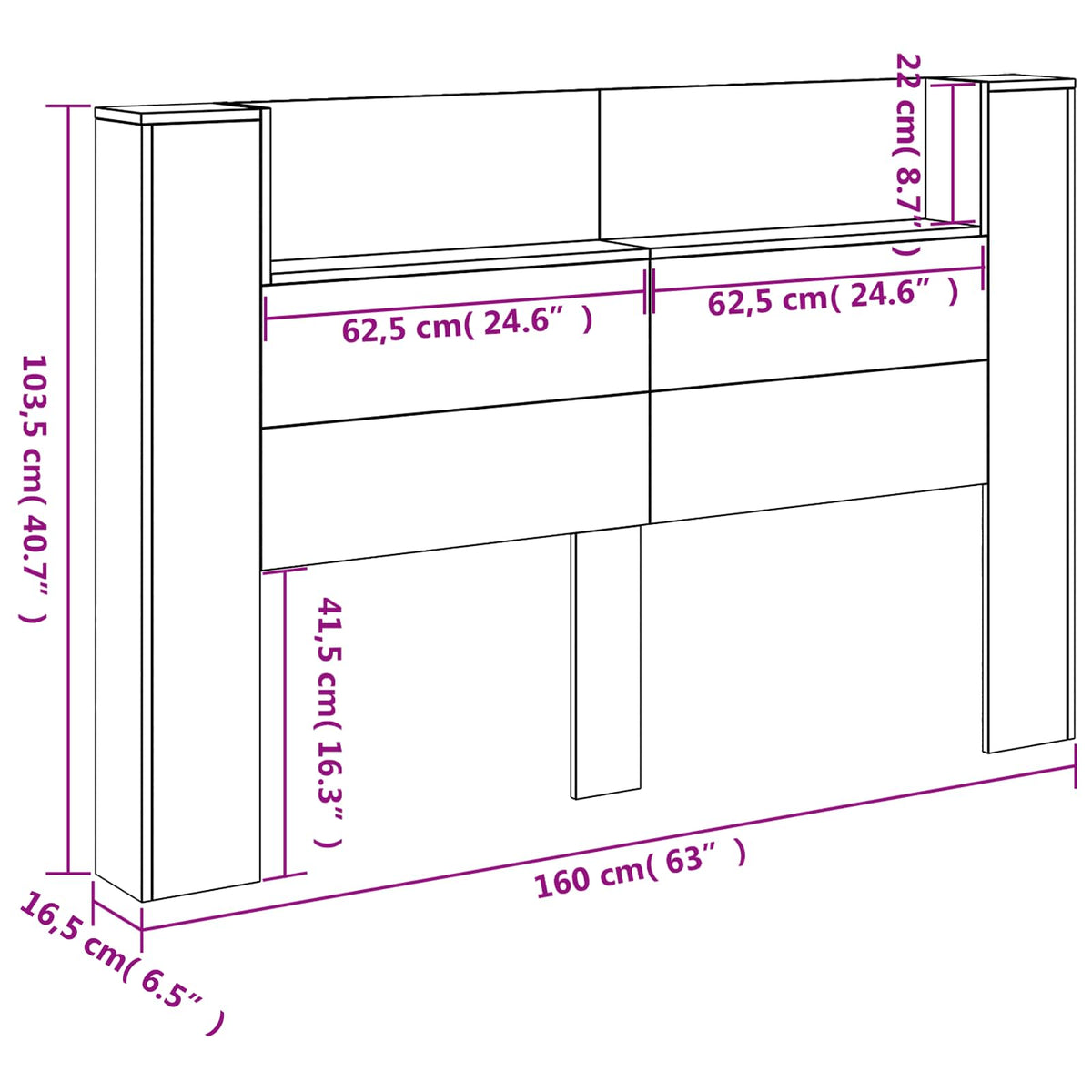 Uzglavlje Crna 160 x 16,5 x 103,5 cm Konstruirano drvo