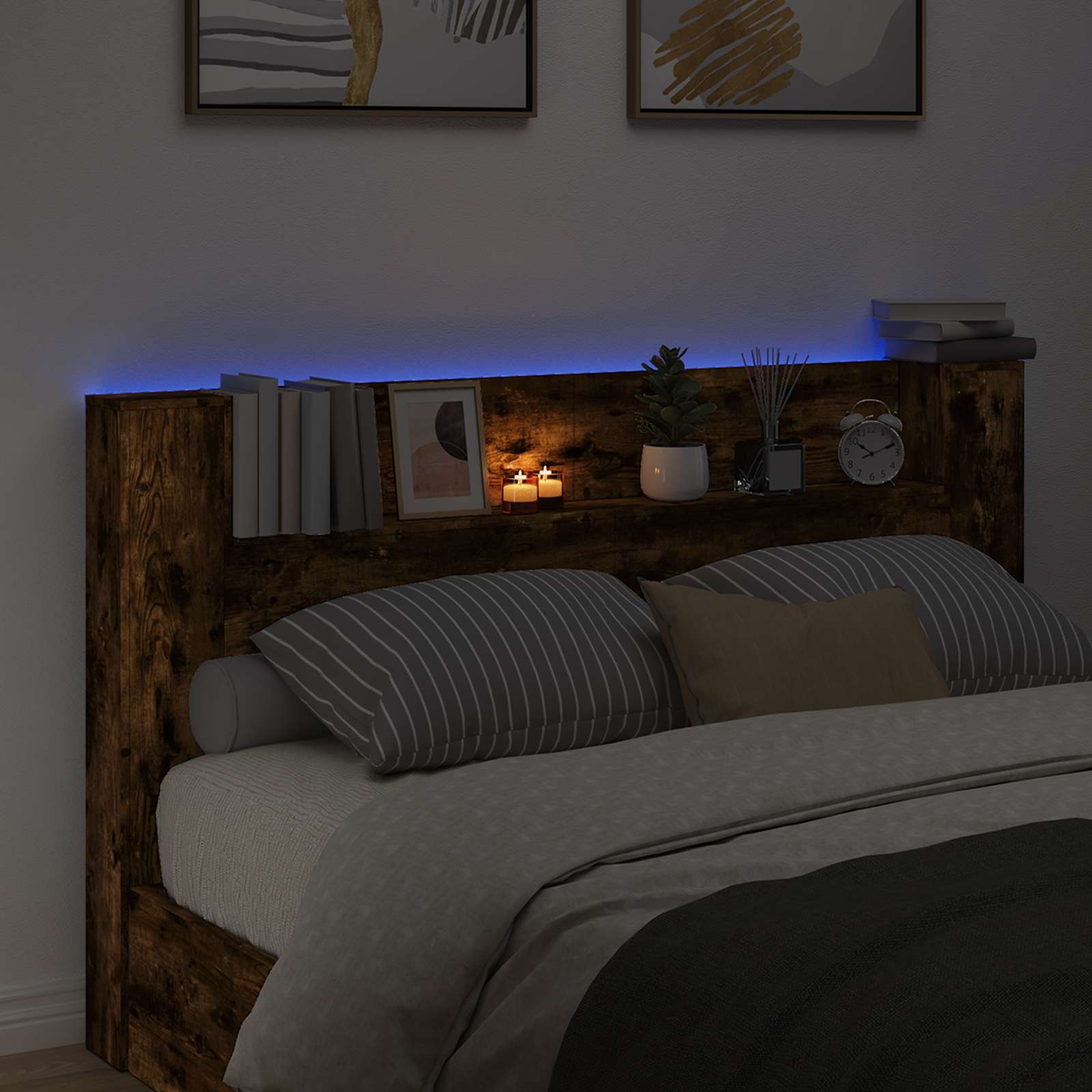 Uzglavlje S LED lampica Dimljeni hrast 180 x 16,5 x 103,5 cm