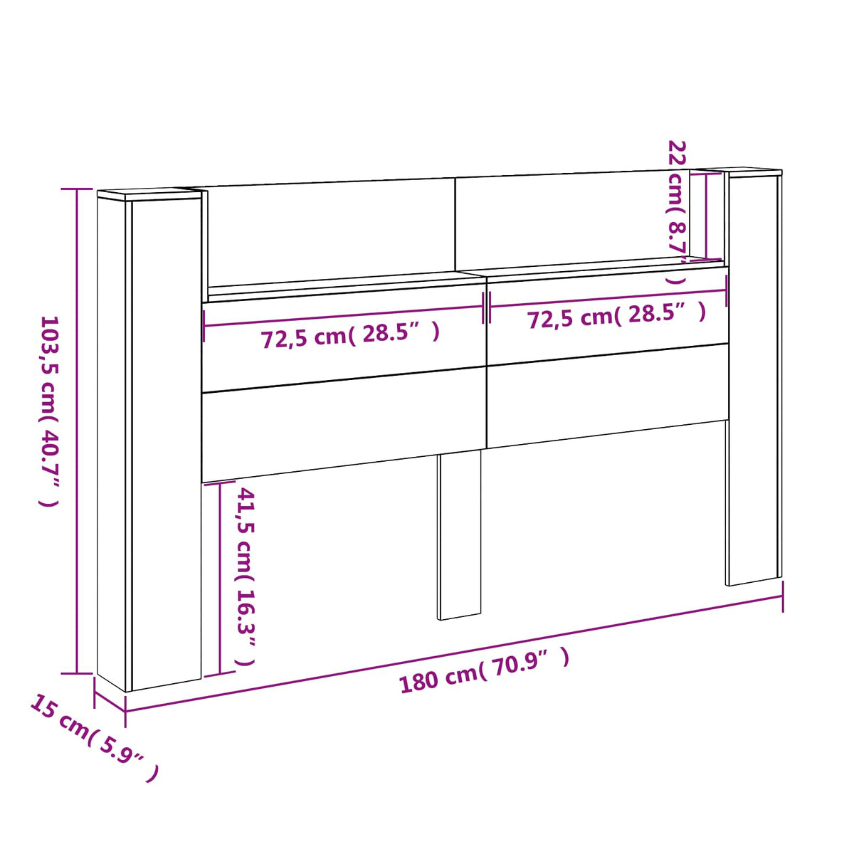 Uzglavlje Crna 180 x 16,5 x 103,5 cm Konstruirano drvo