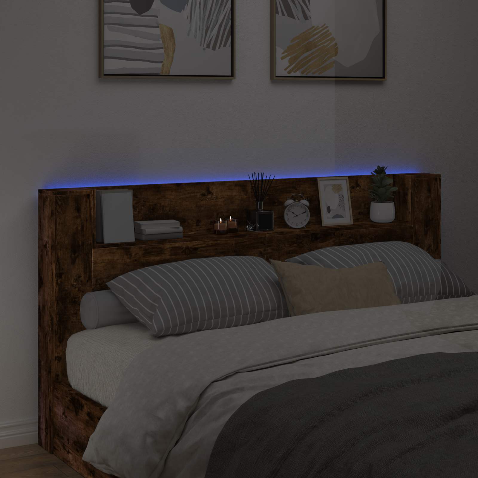 Uzglavlje S LED lampica Dimljeni hrast 200 x 16,5 x 103,5 cm