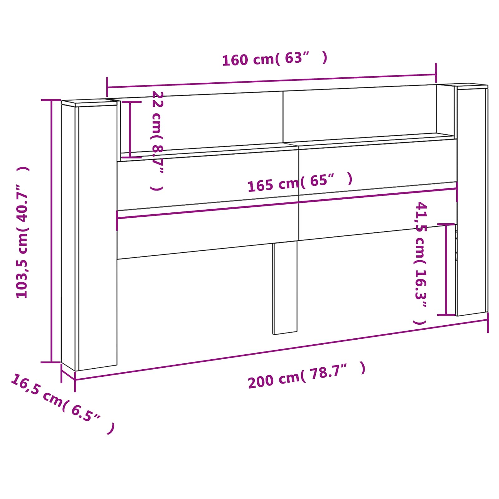 Uzglavlje S LED lampica Dimljeni hrast 200 x 16,5 x 103,5 cm