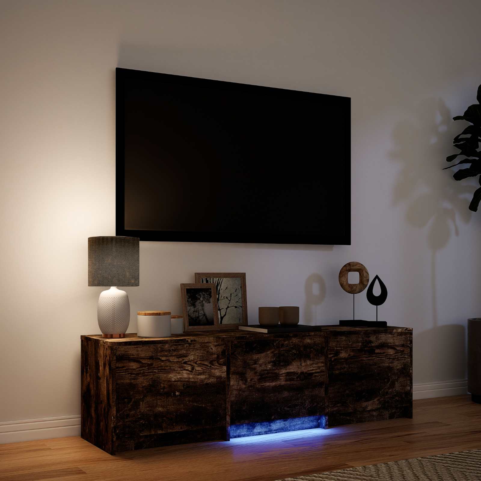TV ormarić s LED rasvjetom Dimljeni Hrast 140 x 34 x 40 cm