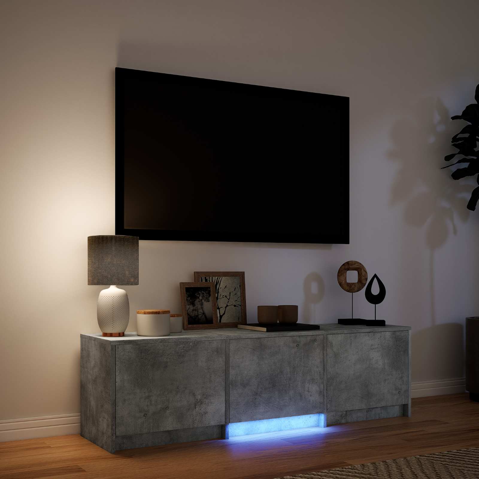 TV ormarić s LED rasvjetom Betonsko Siva 140 x 34 x 40 cm