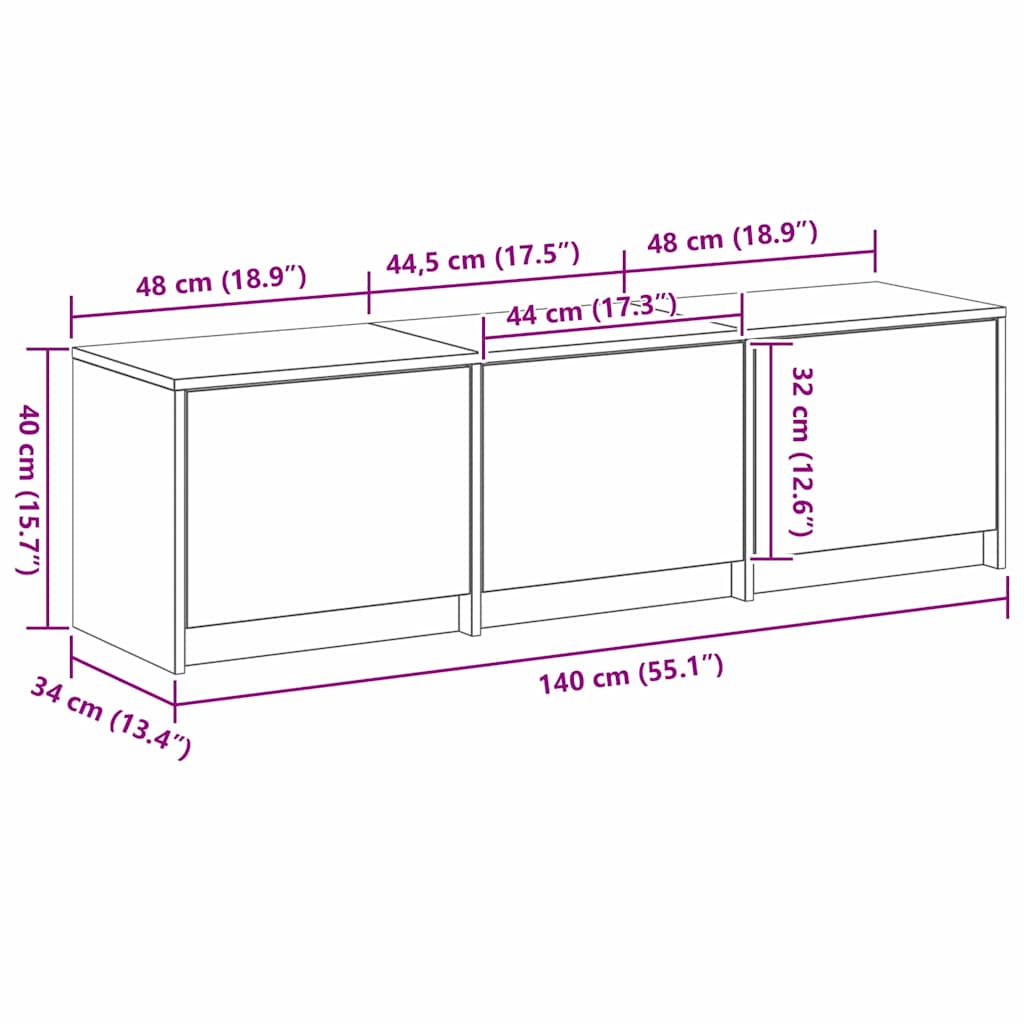 TV ormarić s LED rasvjetom Crni Hrast 140 x 34 x 40 cm