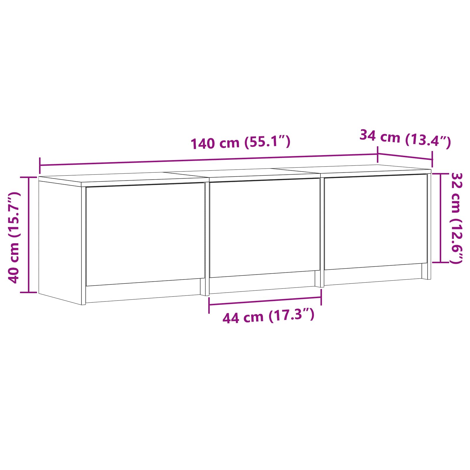TV ormarić s LED rasvjetom s ladicama Bijeli 140 x 34 x 40 cm