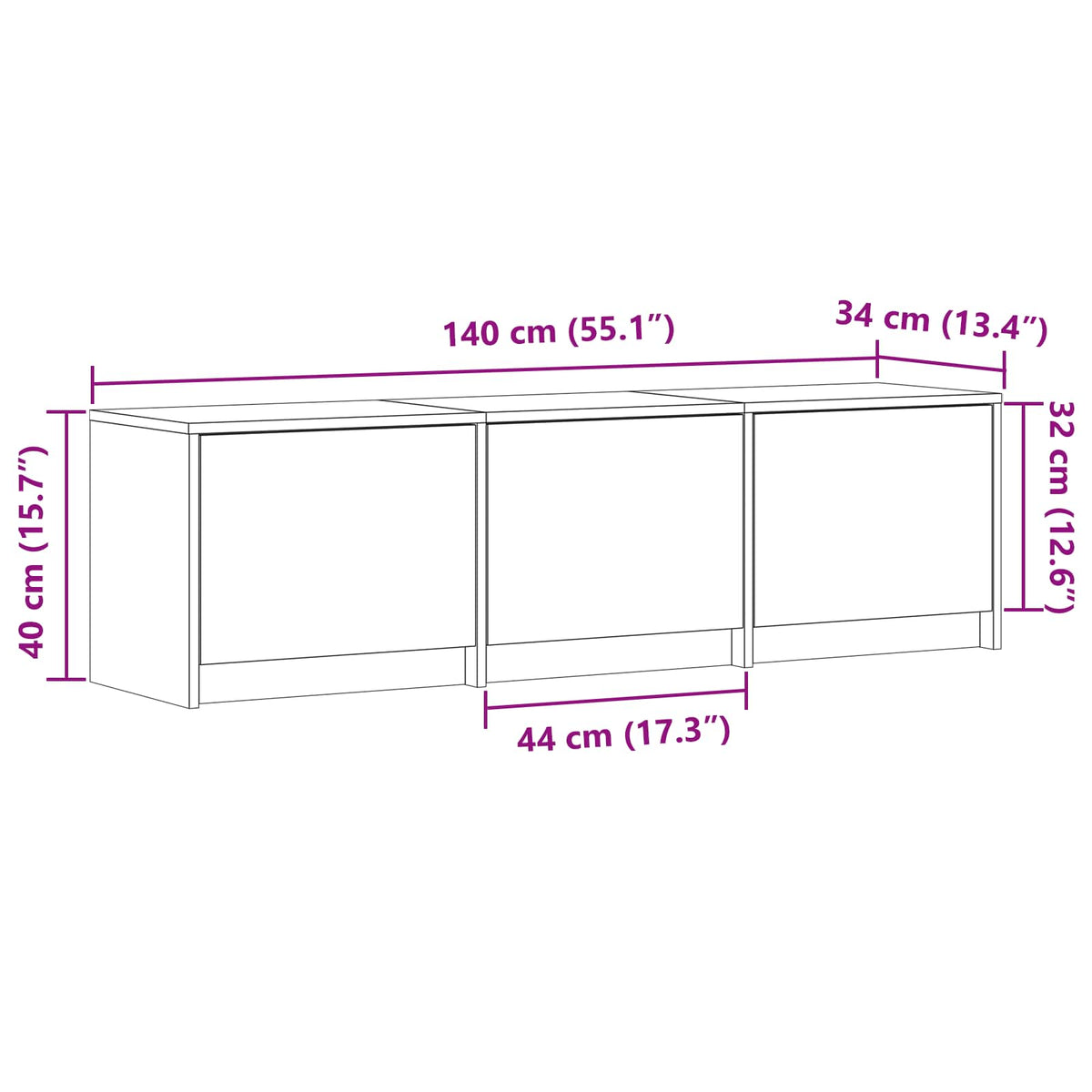 TV ormarić s LED rasvjetom Sivi Sonoma 140 x 34 x 40 cm