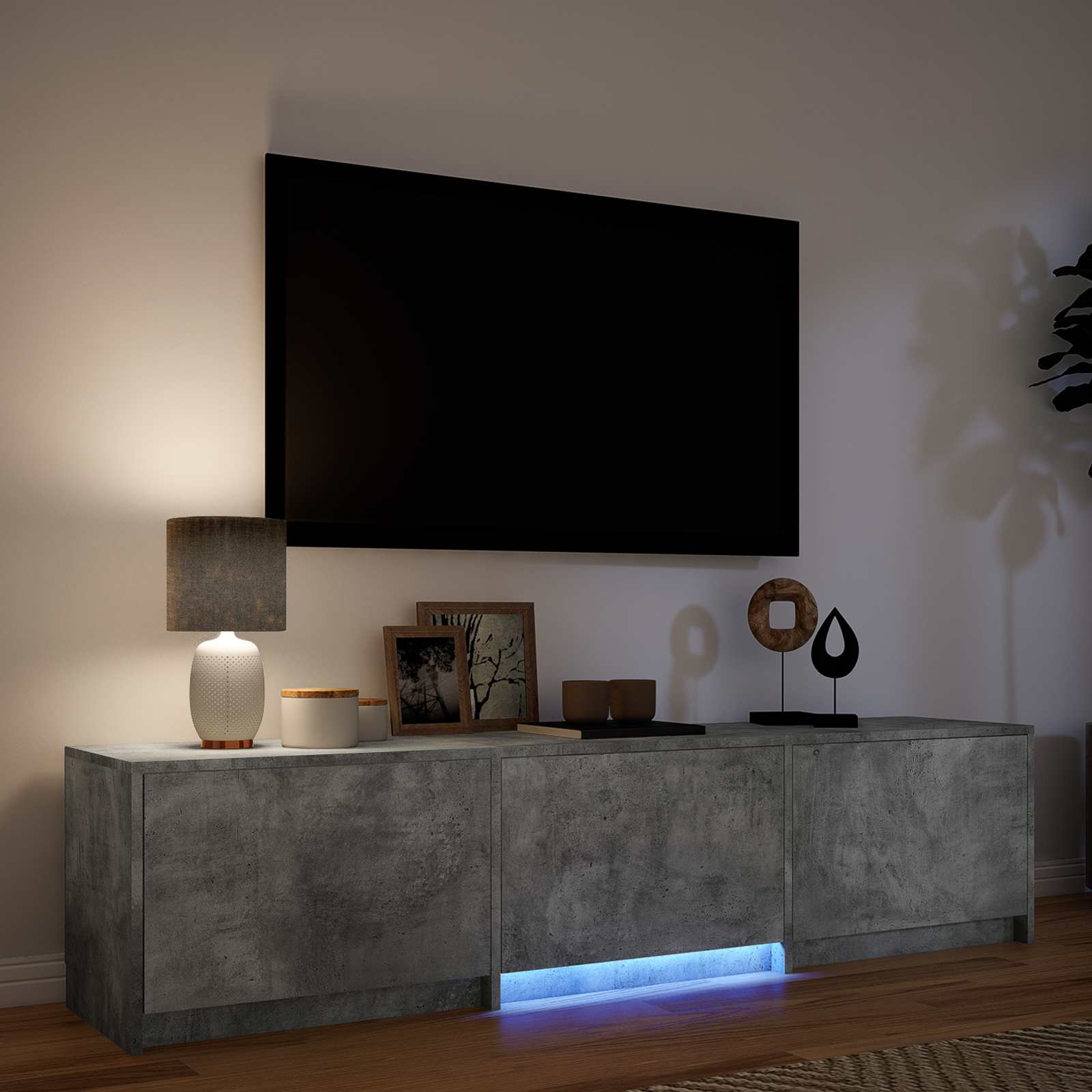 TV ormarić s LED rasvjetom Betonsko Siva 165 x 34 x 40 cm
