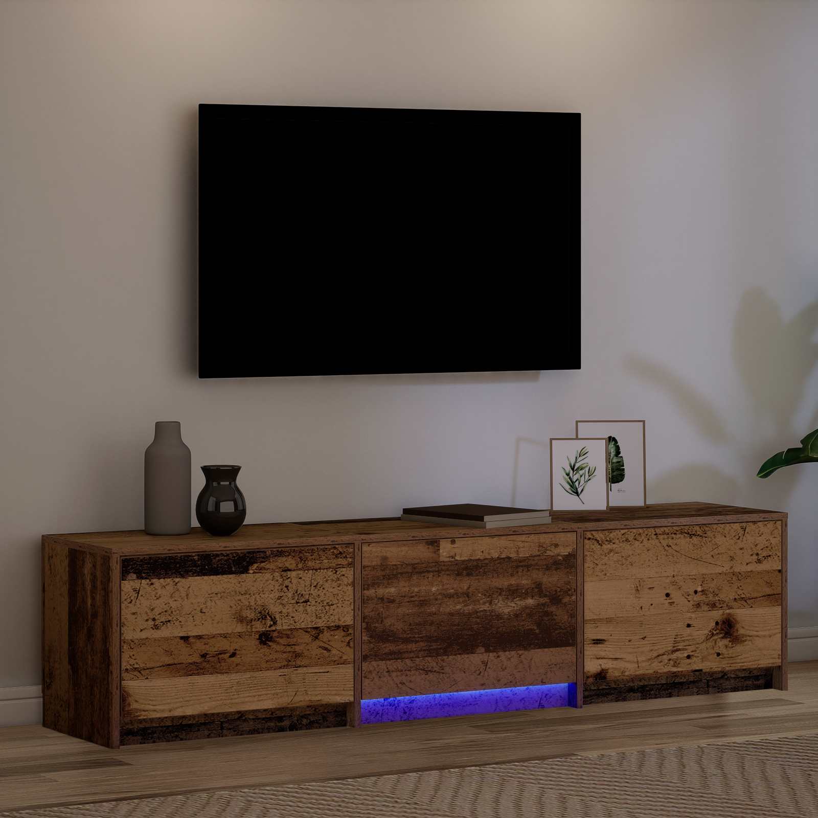 TV ormarić s LED rasvjetom Staro drvo 165 x 34 x 40 cm