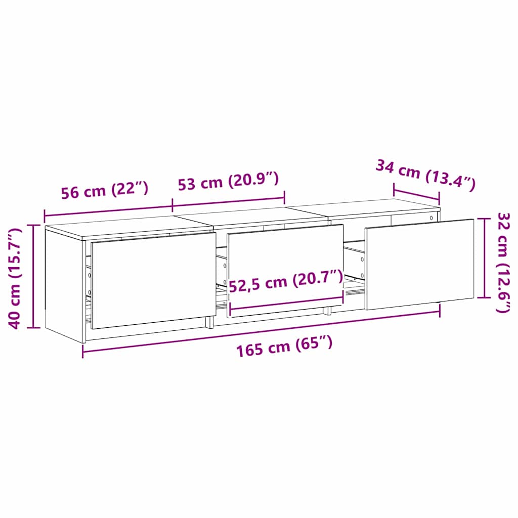 TV ormarić s LED rasvjetom Staro drvo 165 x 34 x 40 cm