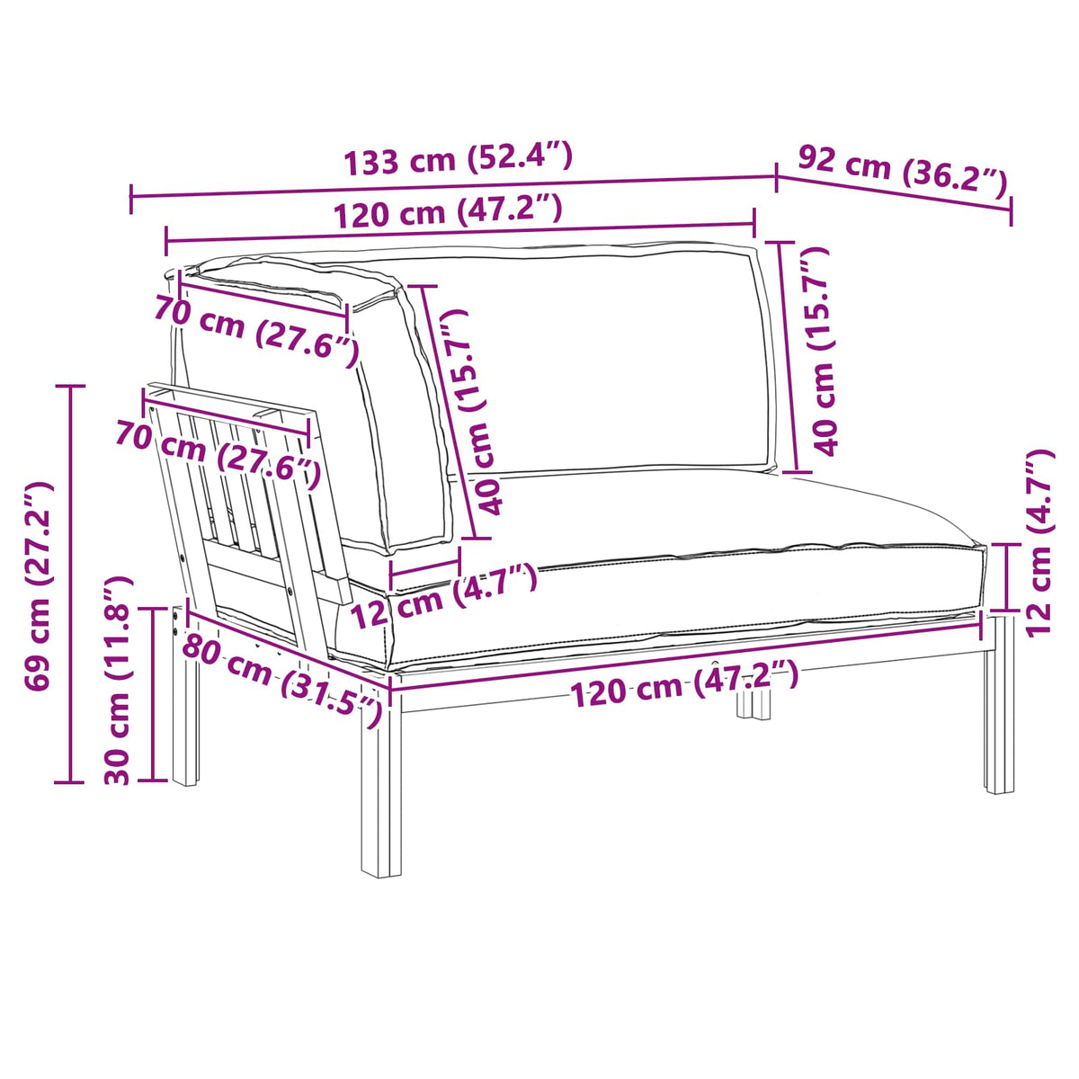 Set sofe Antracit 133 x 92 x 69 cm Čvrsto drvo akacije