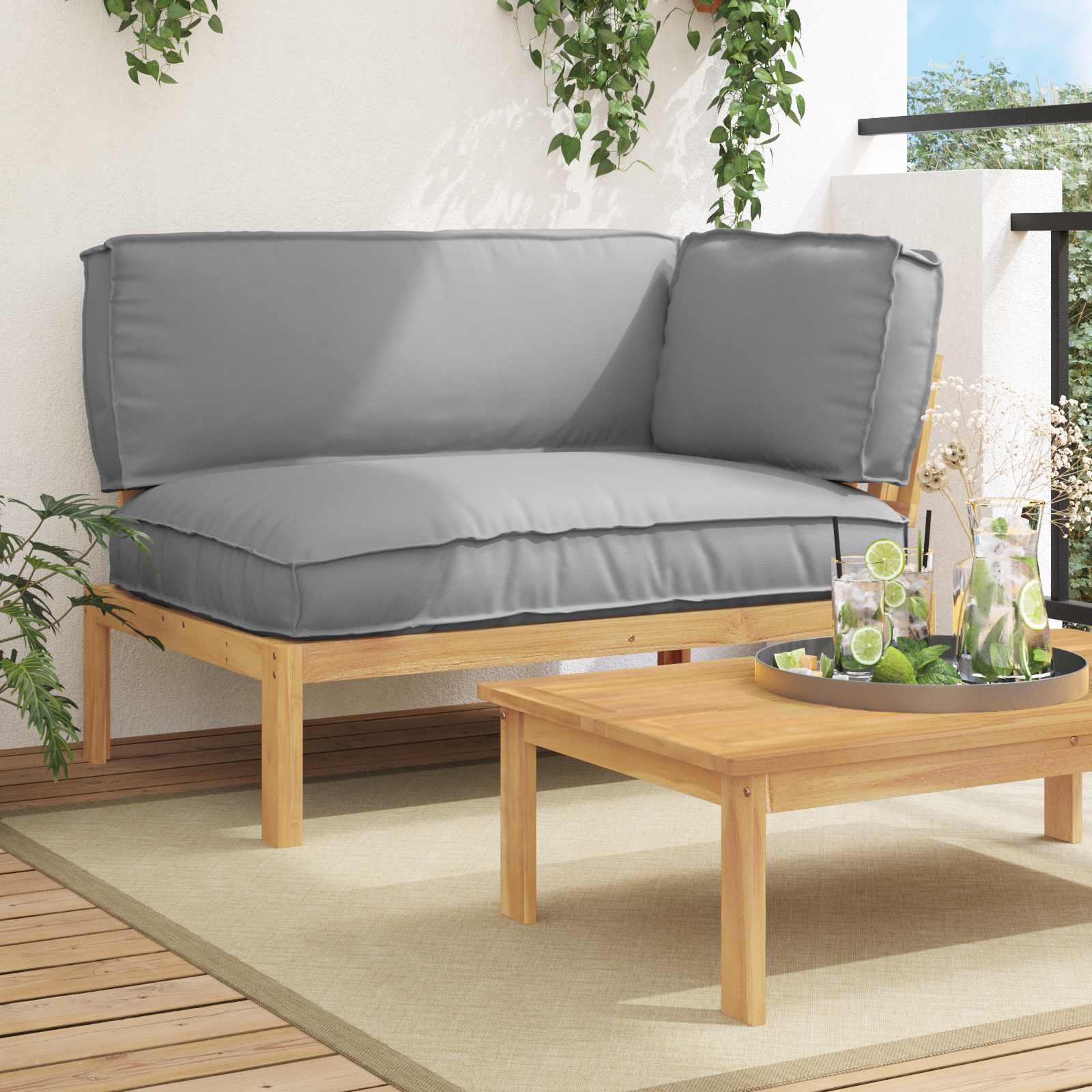 Set sofe s jastukom Siva 133 x 92 x 69 cm Čvrsto drvo akacije