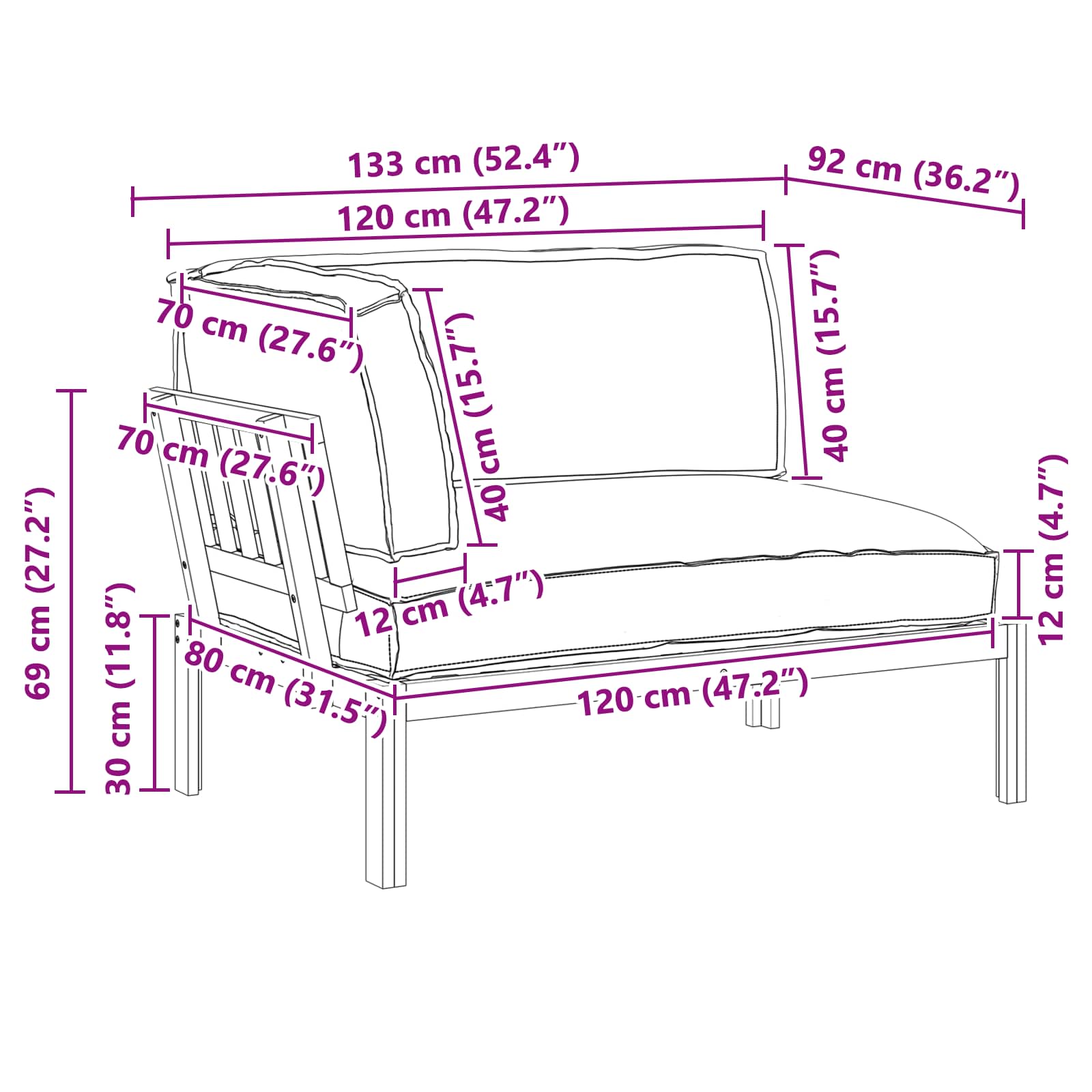 Set sofe s jastukom Siva 133 x 92 x 69 cm Čvrsto drvo akacije