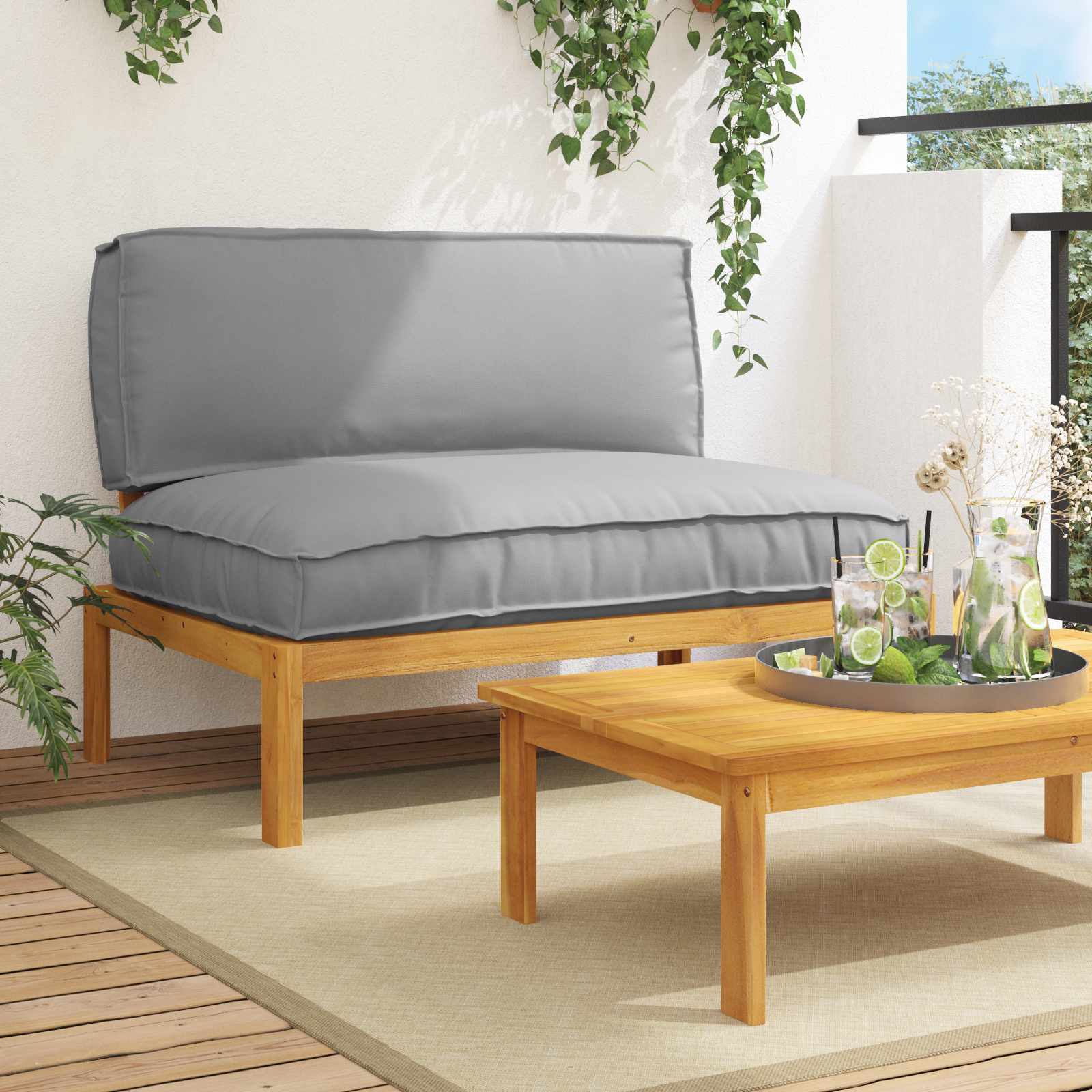 Set sofe s jastukom Siva 120 x 92 x 69 cm Čvrsto drvo akacije