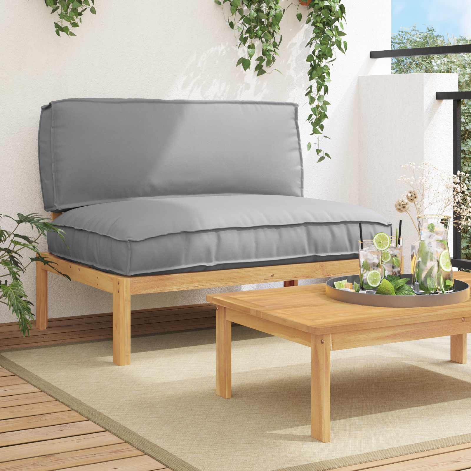 Set sofe s jastukom Siva 120 x 92 x 69 cm Čvrsto drvo akacije