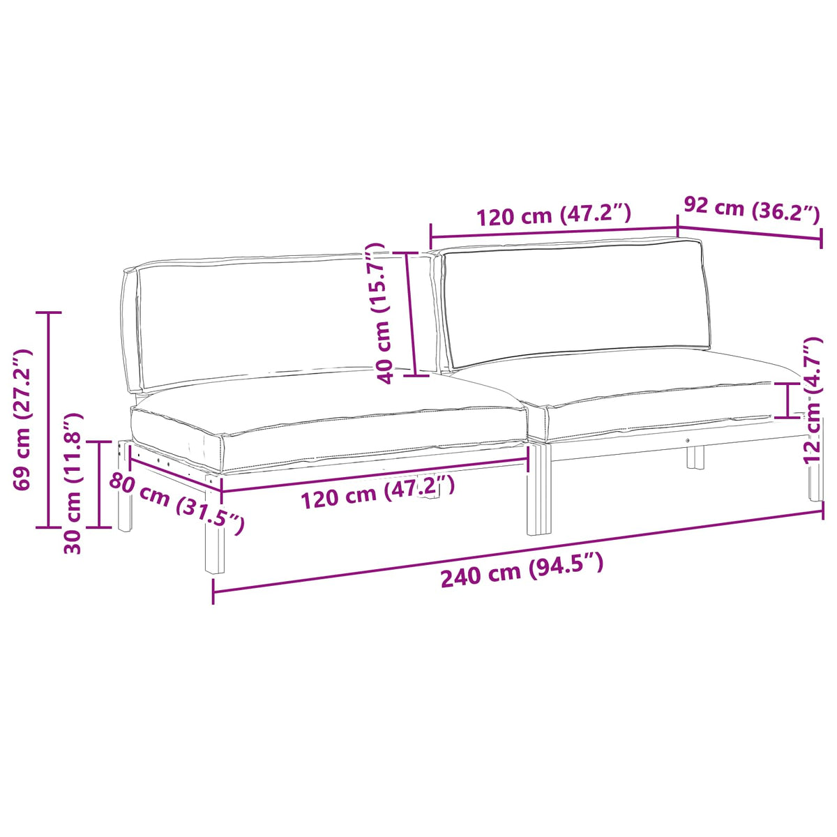 Set sofe Antracit 240 x 92 x 69 cm Čvrsto drvo akacije