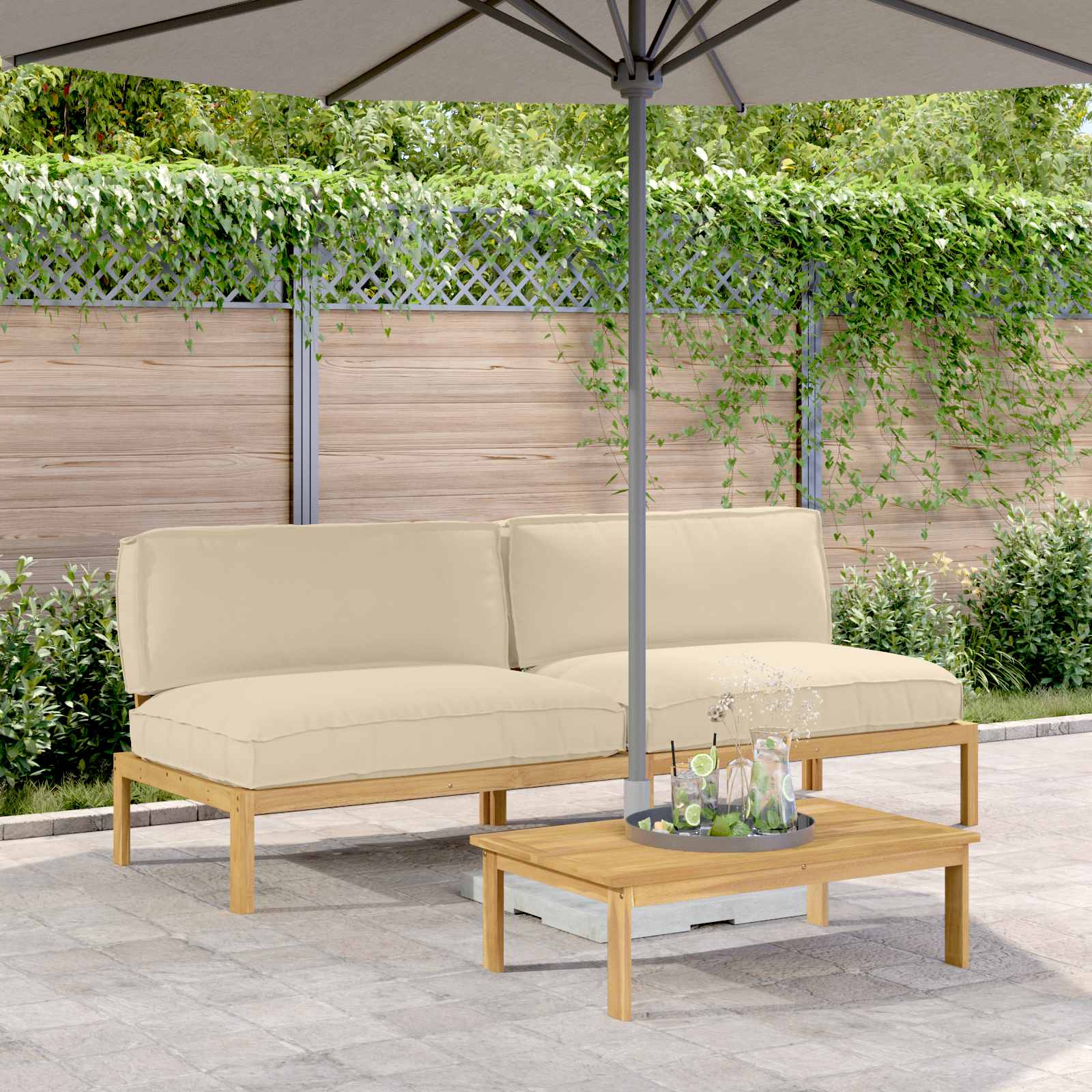 Set sofe s jastukom Bež 240 x 92 x 69 cm Čvrsto drvo akacije