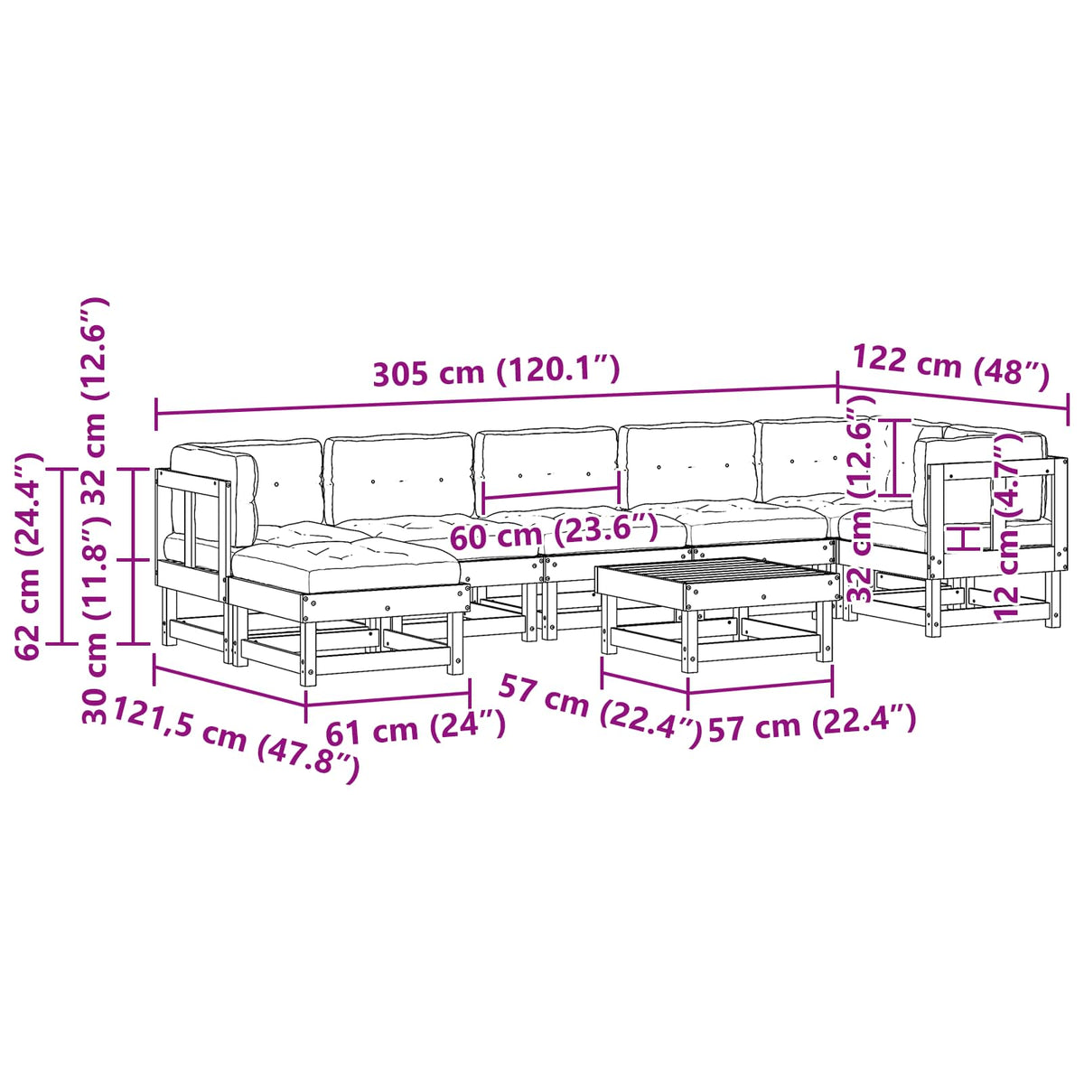 Set lounge namještaja za vrt ARAKIL 8 pcs Voštanosmeđa