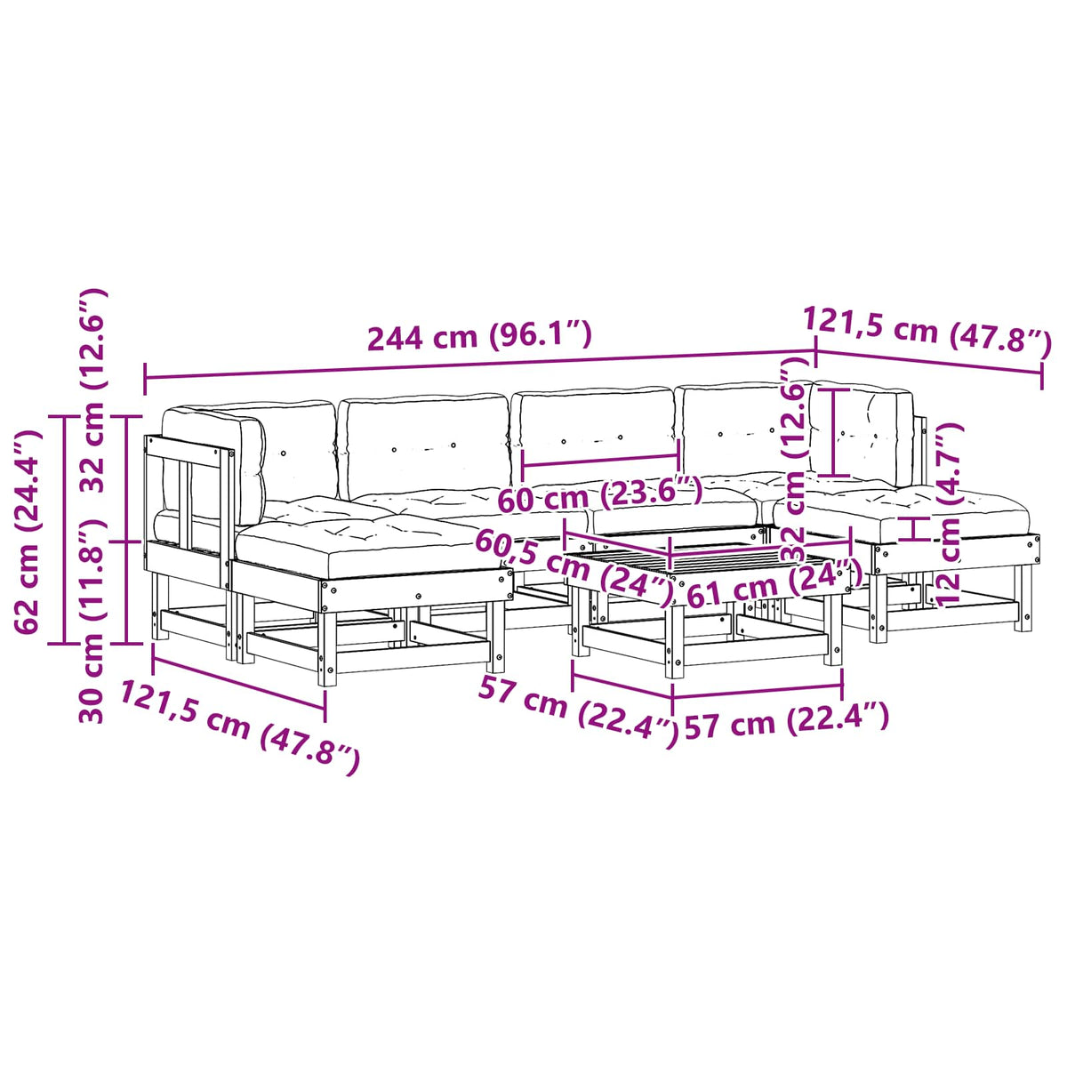 Set lounge namještaja za vrt 7 pcs Voštanosmeđa